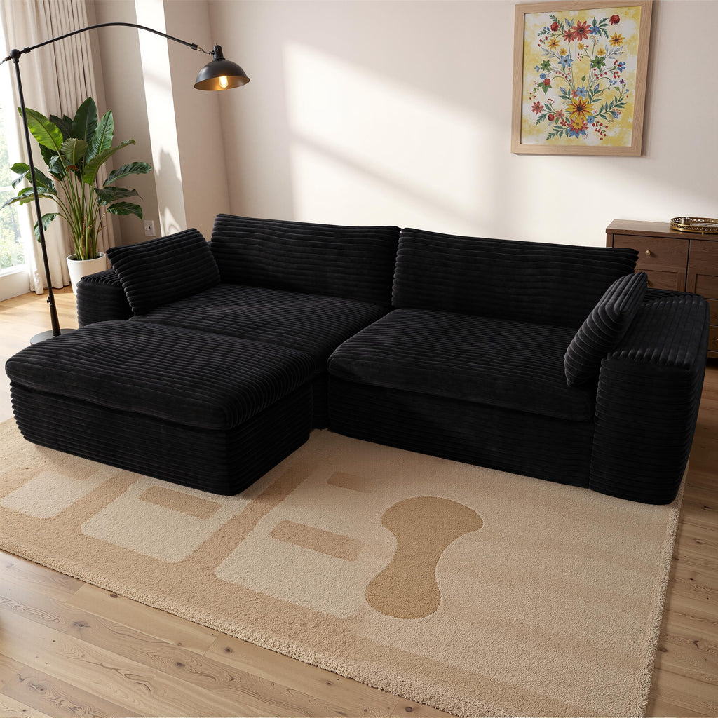 Cloud Sectional Couch with L-Shape Chaise,Modern Modular Sofa with Deep Seat, Upholstered Couches for Living Room Bedroom,No Assembly Required, Black (Corduroy Fabric)