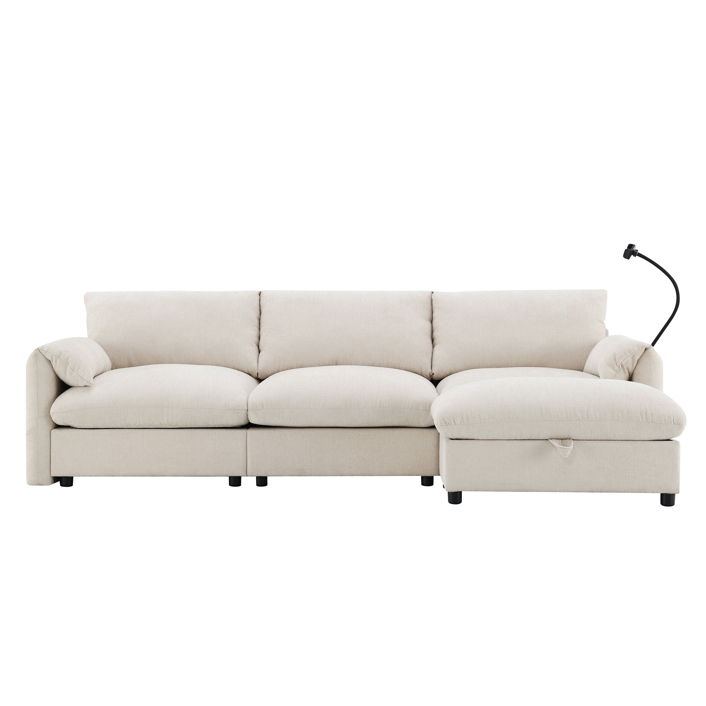 96.5'' Chenille Sectional Sofa with Storage Ottoman and Pockets,Adjustable Phone Holder,Wide Seat,4 Seat L Shaped Couch Set,Comfy Sofa with USB Charger for Living Room,Apartment,3 Colors
