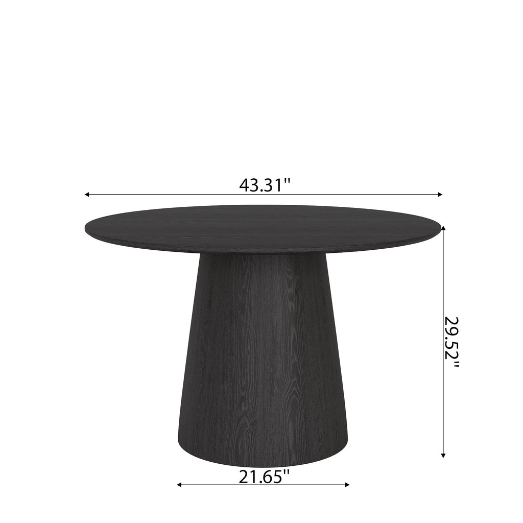 43' Round Black Wood Small Dining Table with Solid Wood Tabletop For 2-4 People