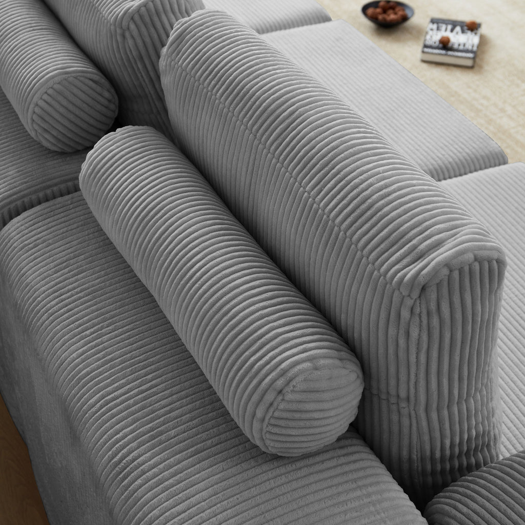 108'' Modular Sectional 3-Seater Cloud Sofa,Corduroy Convertible Sofa Bed