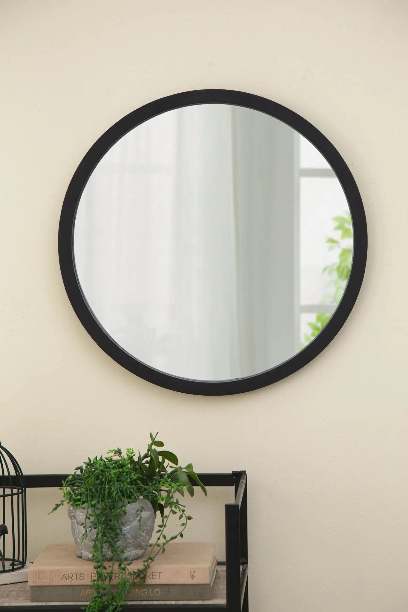 Circle Wall Mirror With Wooden Frame, Wall Mirror For Living Room
