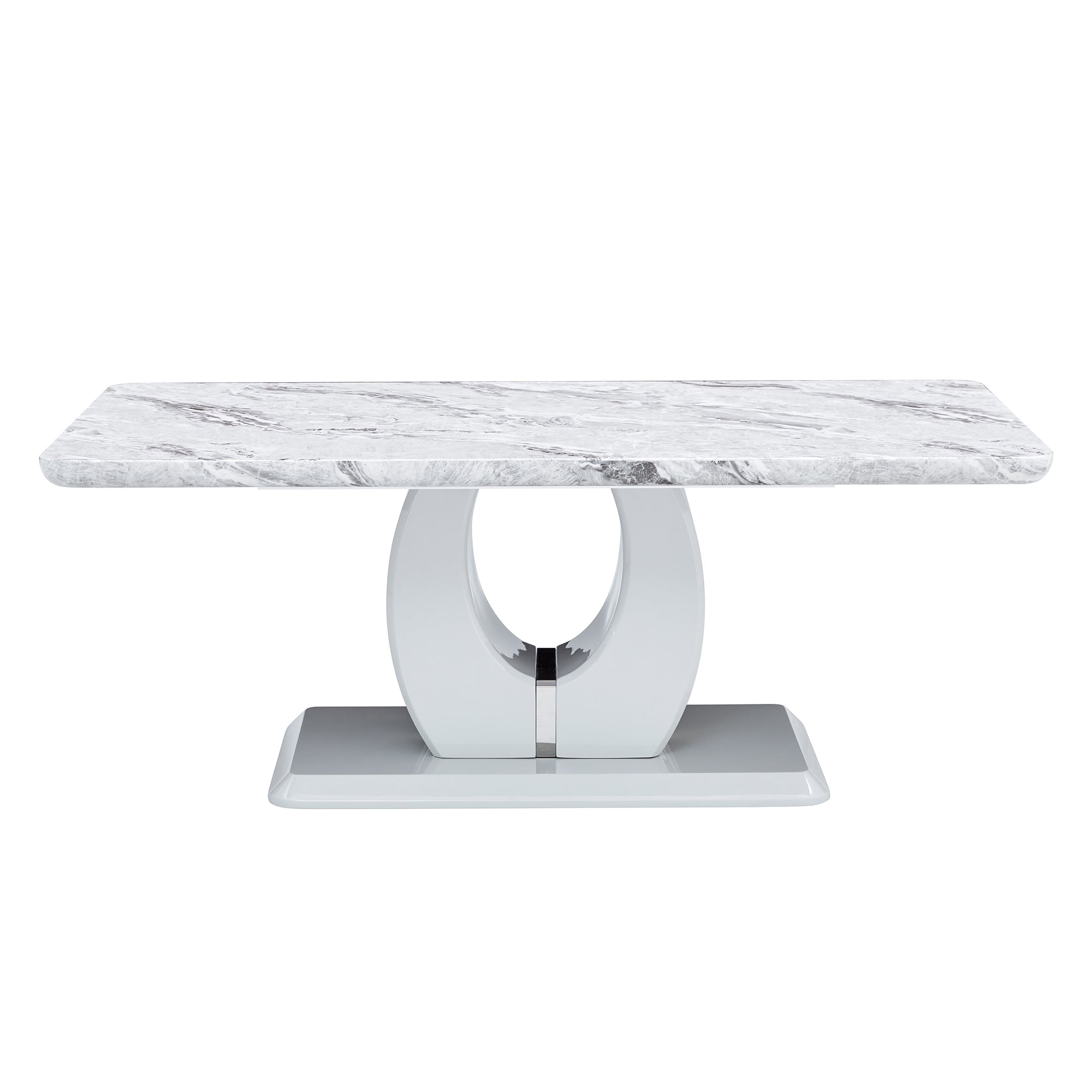 Modern luxury imitation marble light gray tea table,coffee table, paired with silver stainless steel decorative strips.  Computer desk. Game table. CT-1280