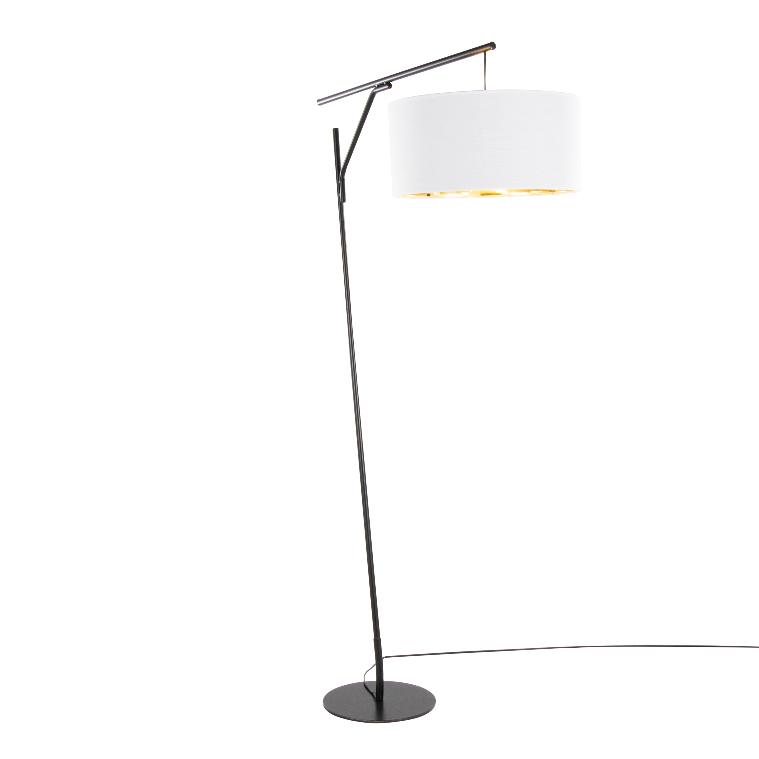 Daniella-Salon 70' Contemporary Floor Lamp in Black Metal and White Shade with Gold Accent by LumiSource