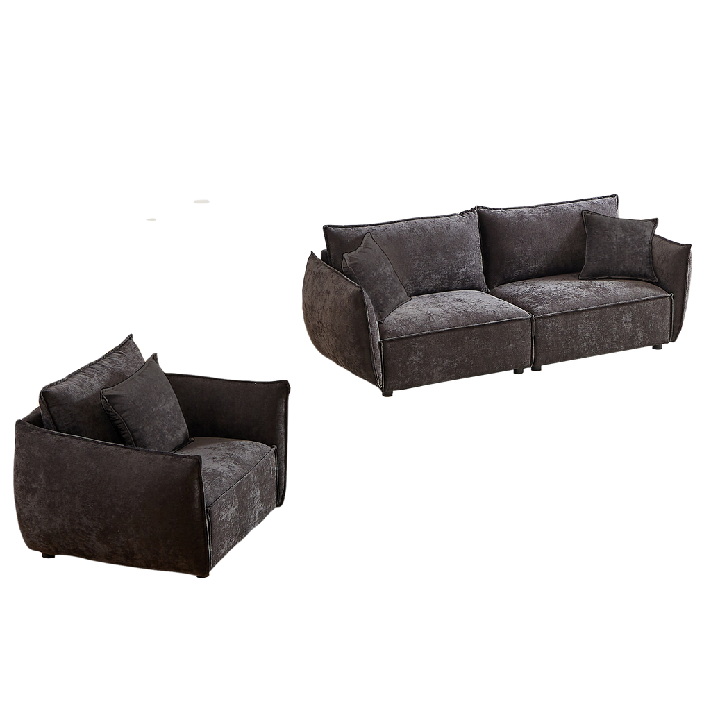 3-Seater + 1-Seater Combo Sofa Modern Living Room Sofa, Linen Fabric Sofa, Wooden Frame with 3 Pillows, Apartment Sofa Furniture