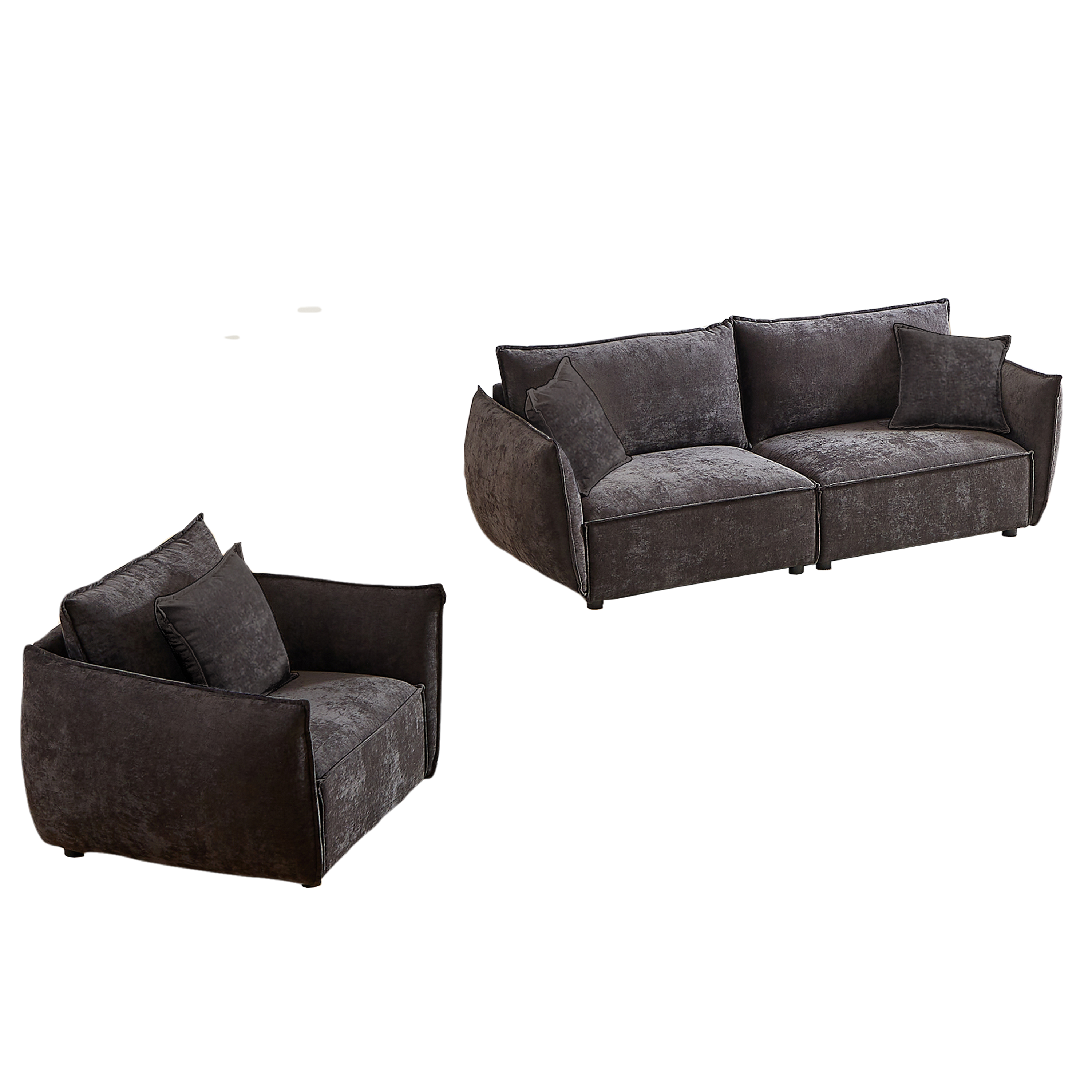 3-Seater + 1-Seater Combo Sofa Modern Living Room Sofa, Linen Fabric Sofa, Wooden Frame with 3 Pillows, Apartment Sofa Furniture