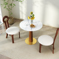 Modern Round Dining Table, 33.5' Sintered Stone Table with Wooden Leg & Gold Base, 2 - Person Kitchen Table for Small Space, 150lbs Weight Capacity(Only the Negotiation Table)