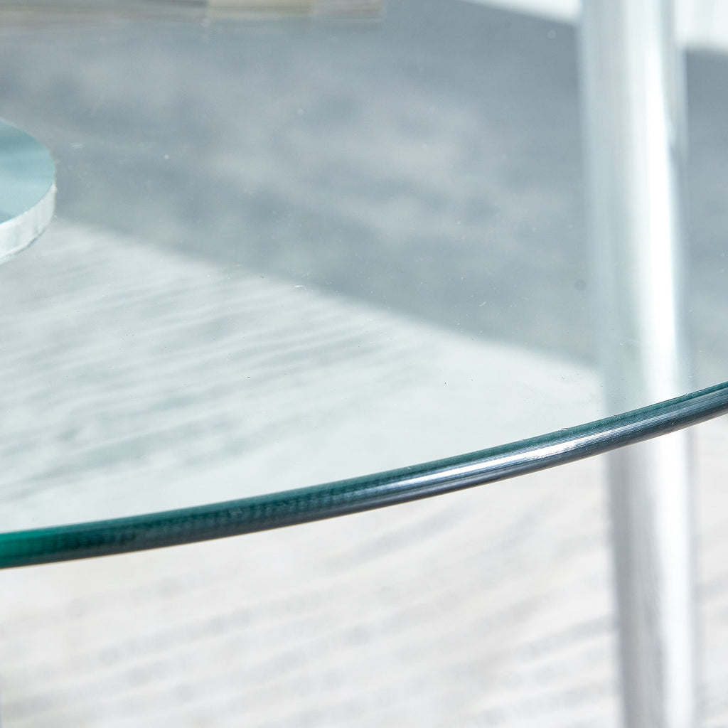 A glass tabletop with a diameter of 40 inches and a modern minimalist circular dining table with silver metal legs.Suitable for living rooms, and conference rooms.W1151S03392