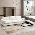 96.5'' Chenille Sectional Sofa with Storage Ottoman and Pockets,Adjustable Phone Holder,Wide Seat,4 Seat L Shaped Couch Set,Comfy Sofa with USB Charger for Living Room,Apartment,3 Colors