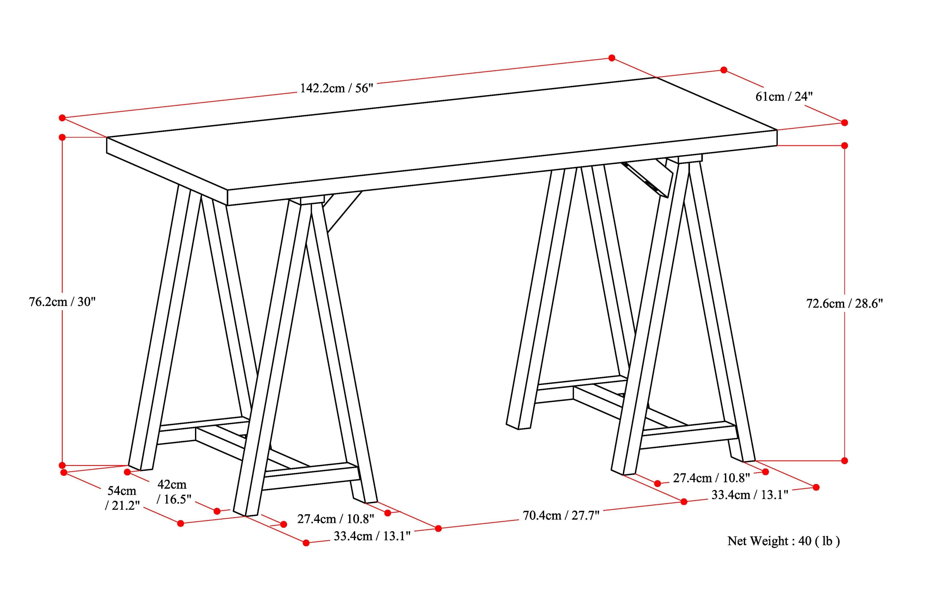 Sawhorse - Writing Desk - Distressed Grey