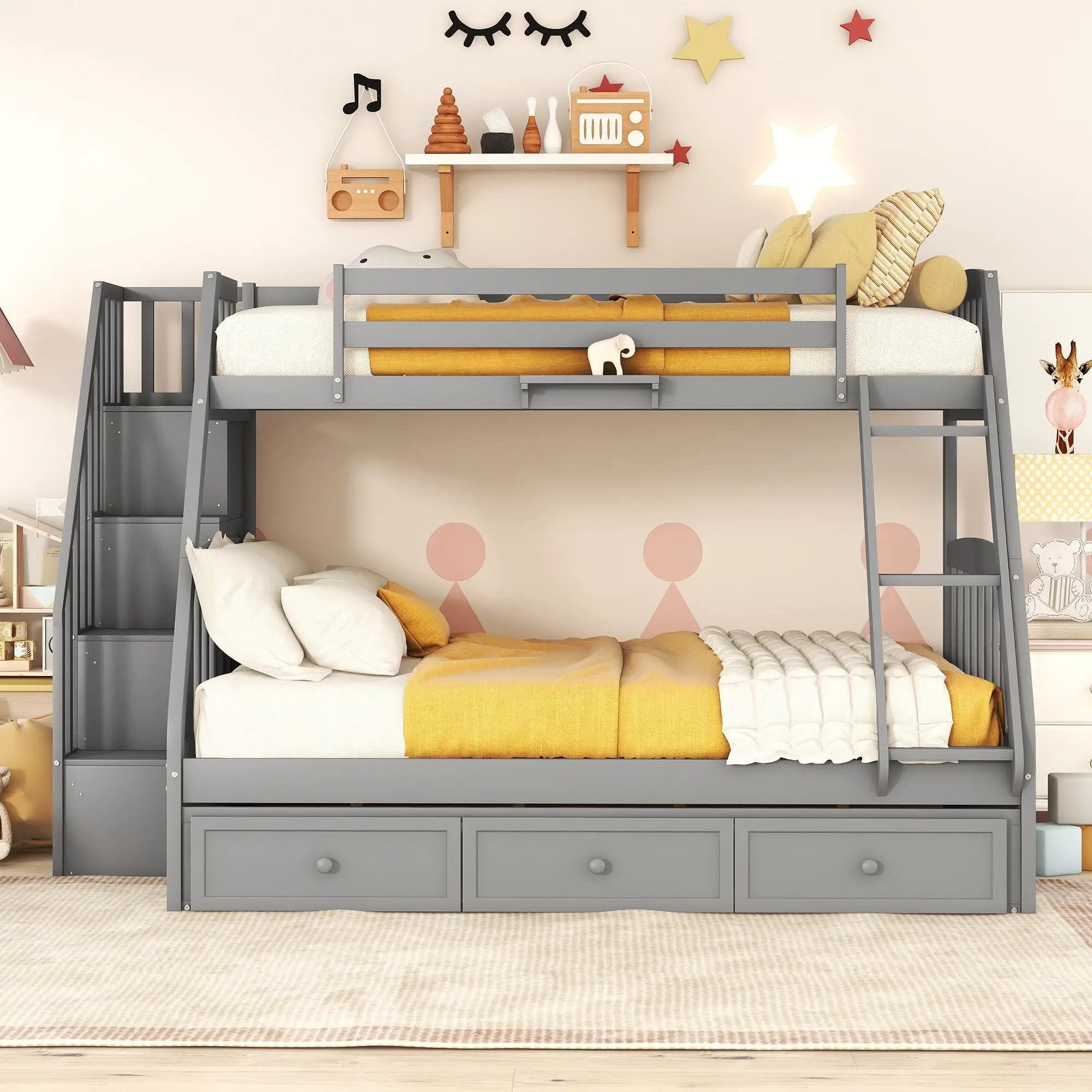 Bunk Bed With Drawers, Ladder And Storage Staircase