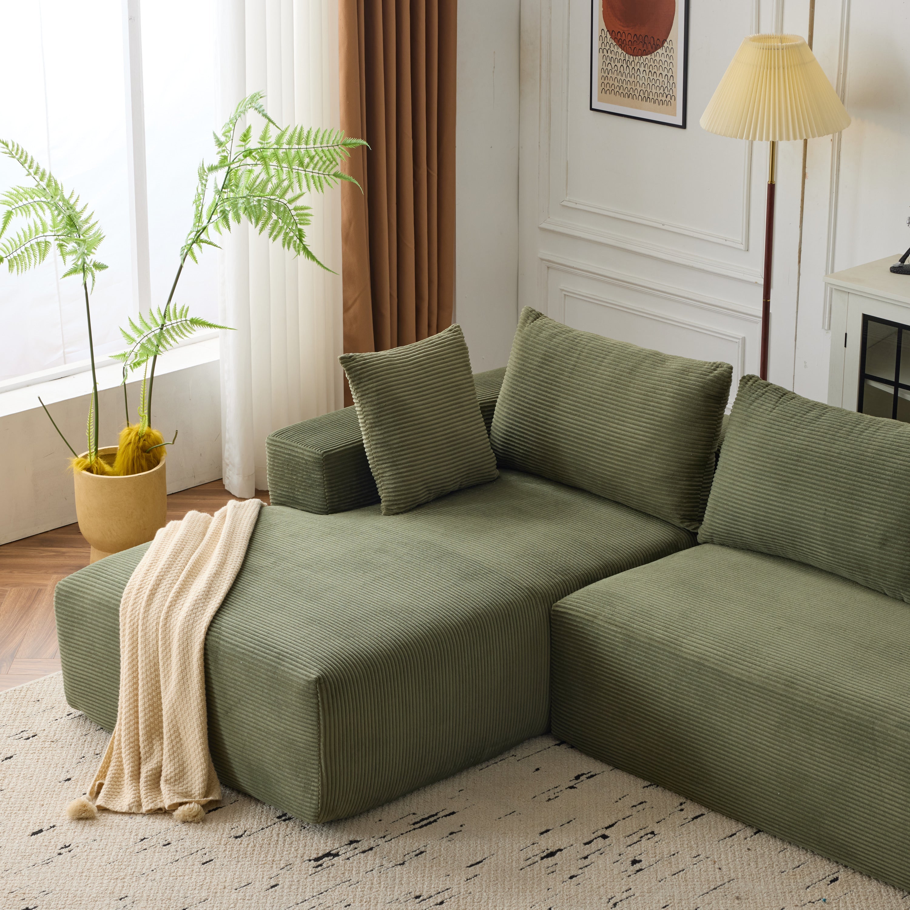 108*68 inch extra large deep modular sofa, cloud sofa 4-person sofa, can sit or lie down, living room corduroy modular sofa, no assembly required, green