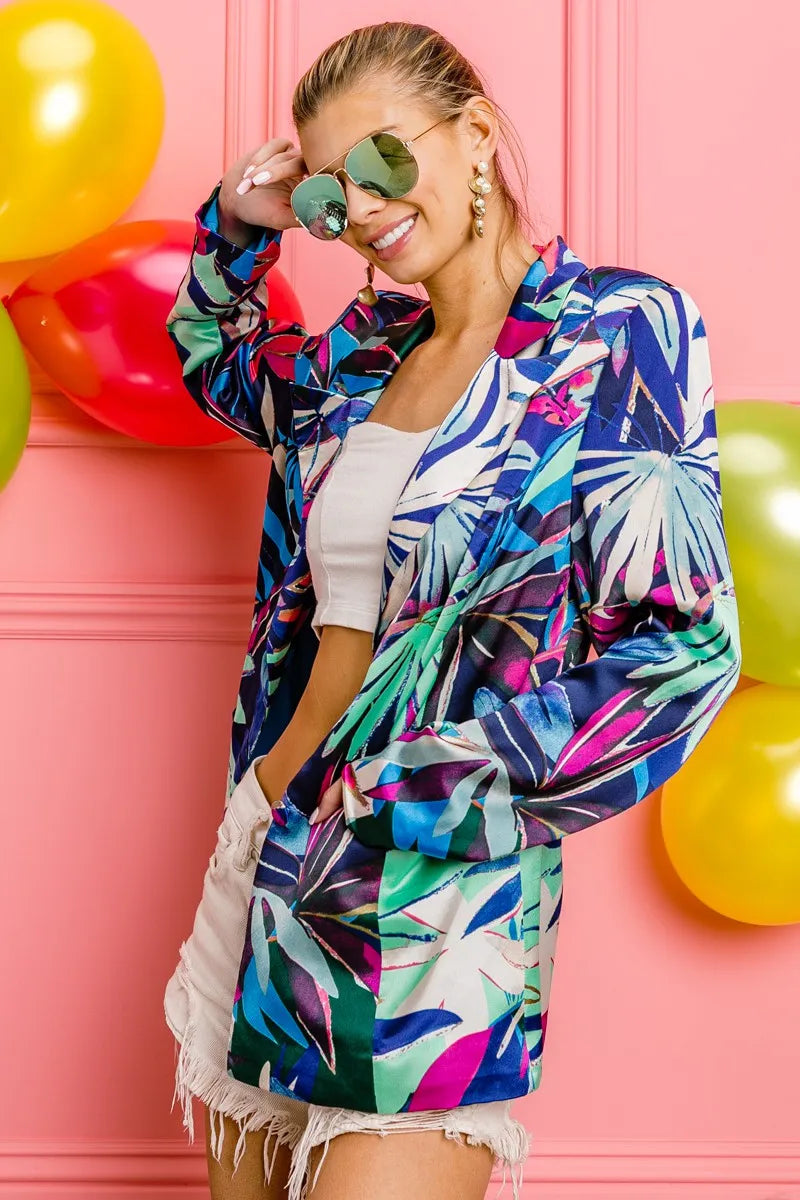 BiBi Thin Satin Tropical Single Blazer