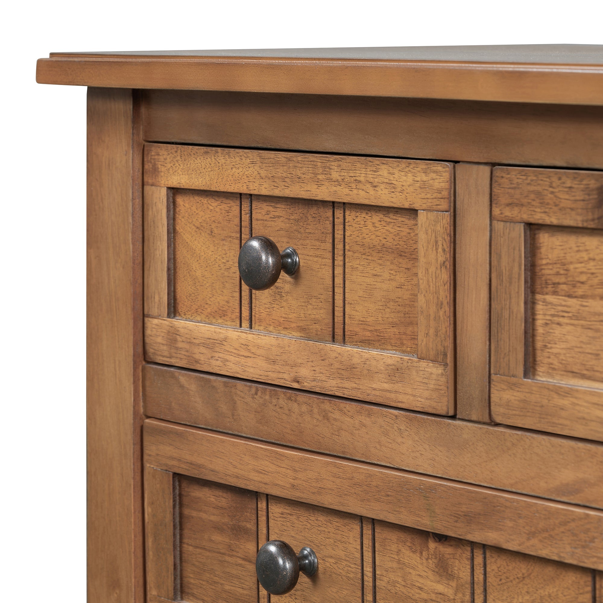 TREXM Narrow Console Table, Slim Sofa Table with Three Storage Drawers and Bottom Shelf (Natural)