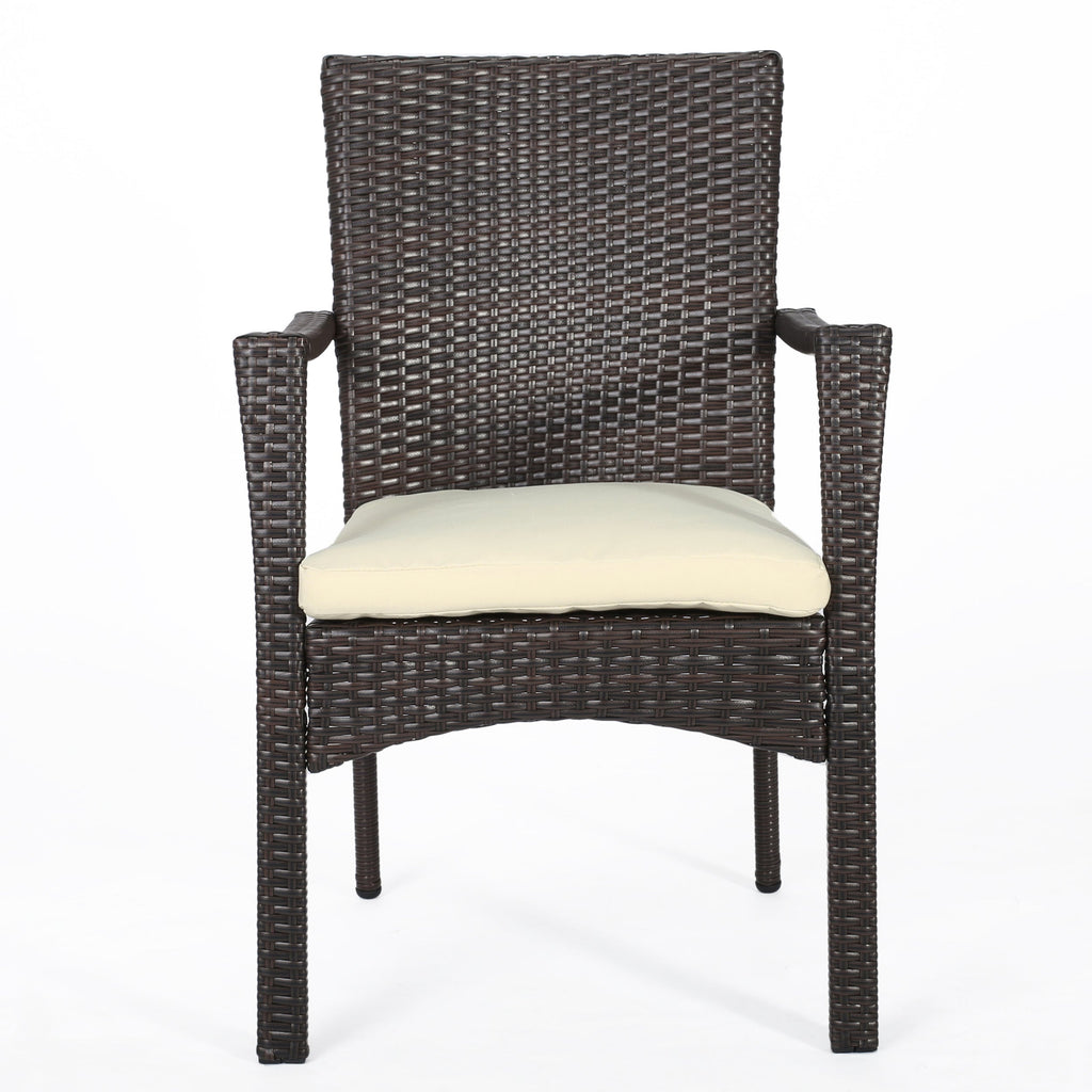 Outdoor 3-Piece Bistro Set with Water Resistant Cushions and 2 Chairs, Brown Multi