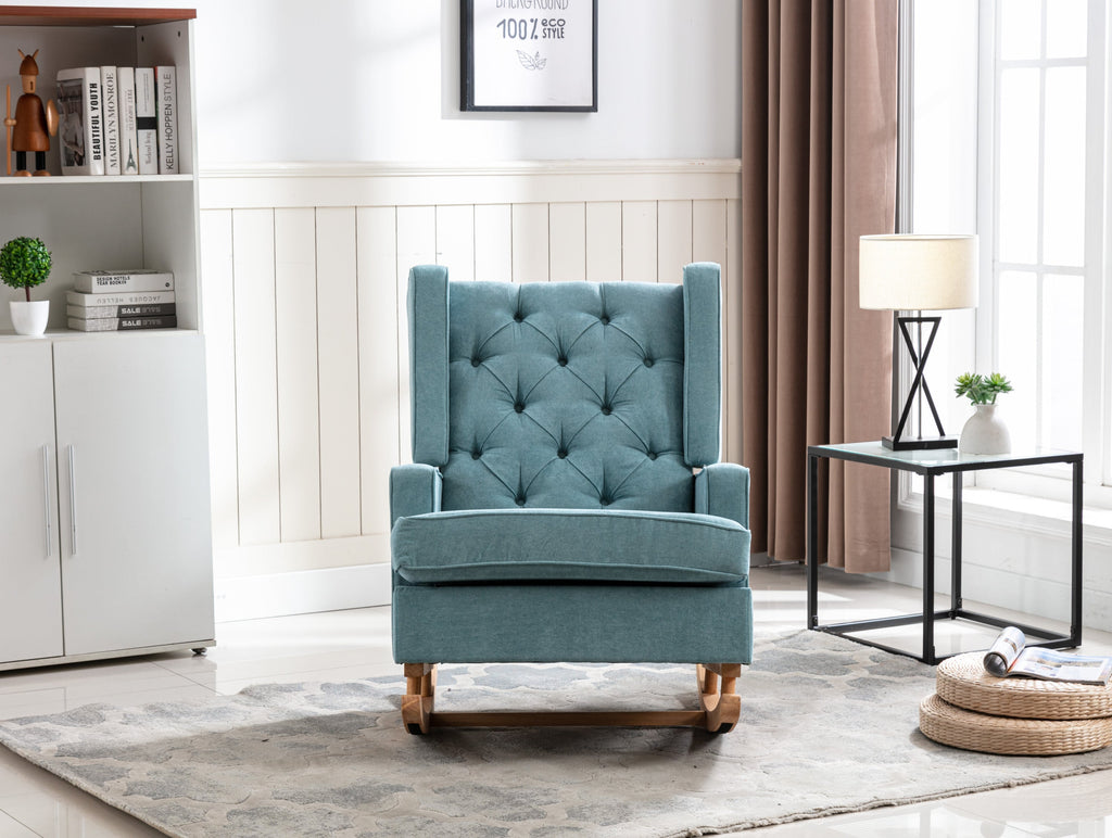 COOLMORE Nursery Rocking Chair Upholstered Mid Century Modern Rocker Oversized Armchair for Living Room with Solid Wood Base (Mint Green)