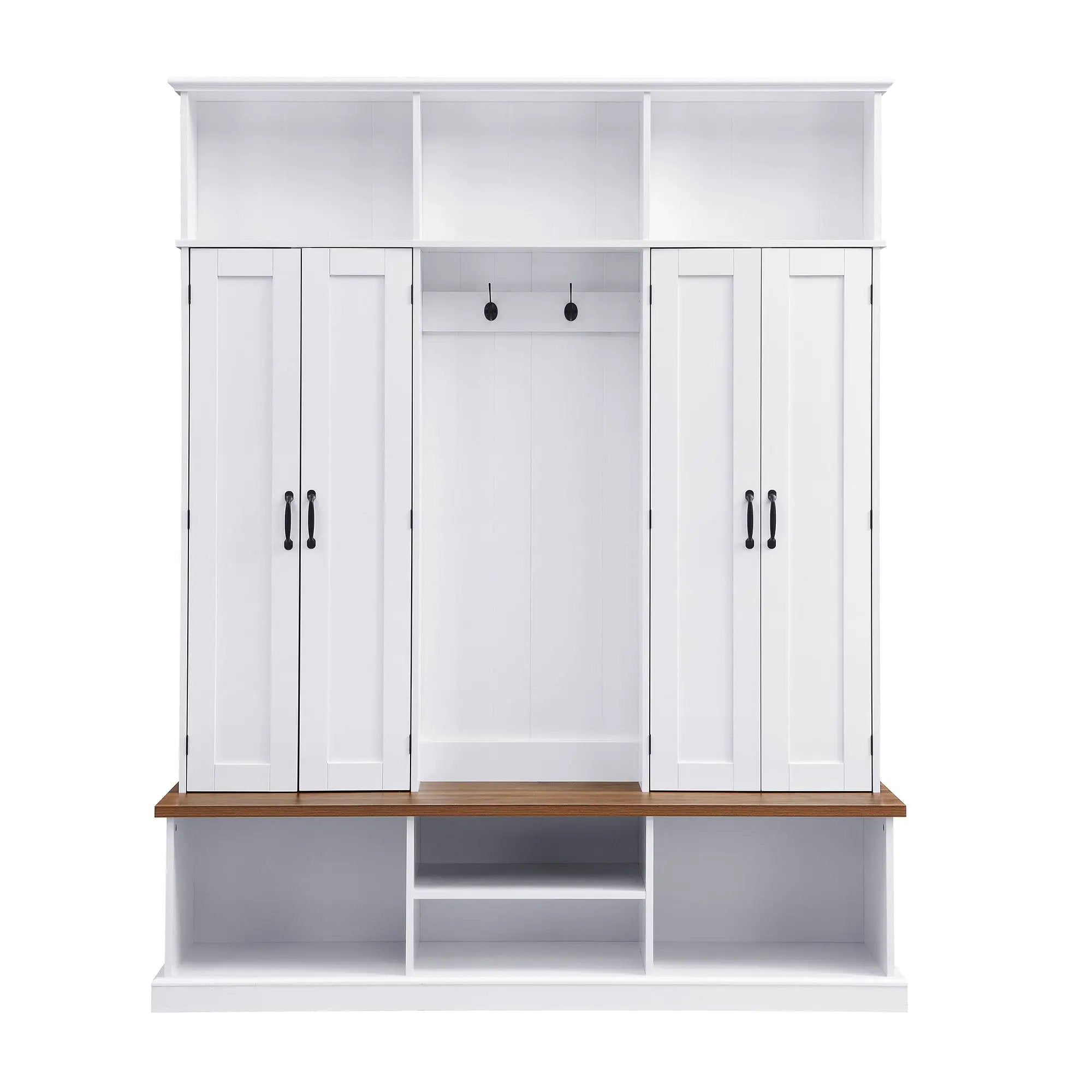 Entryway Hall Tree With Bench, 3 Top Cubbies & Bottom Storage Space