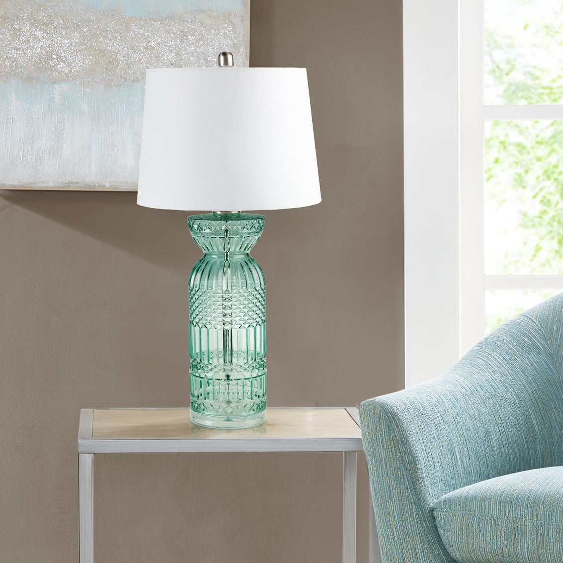 Textured Glass and Acrylic Base Table Lamp Blue See below