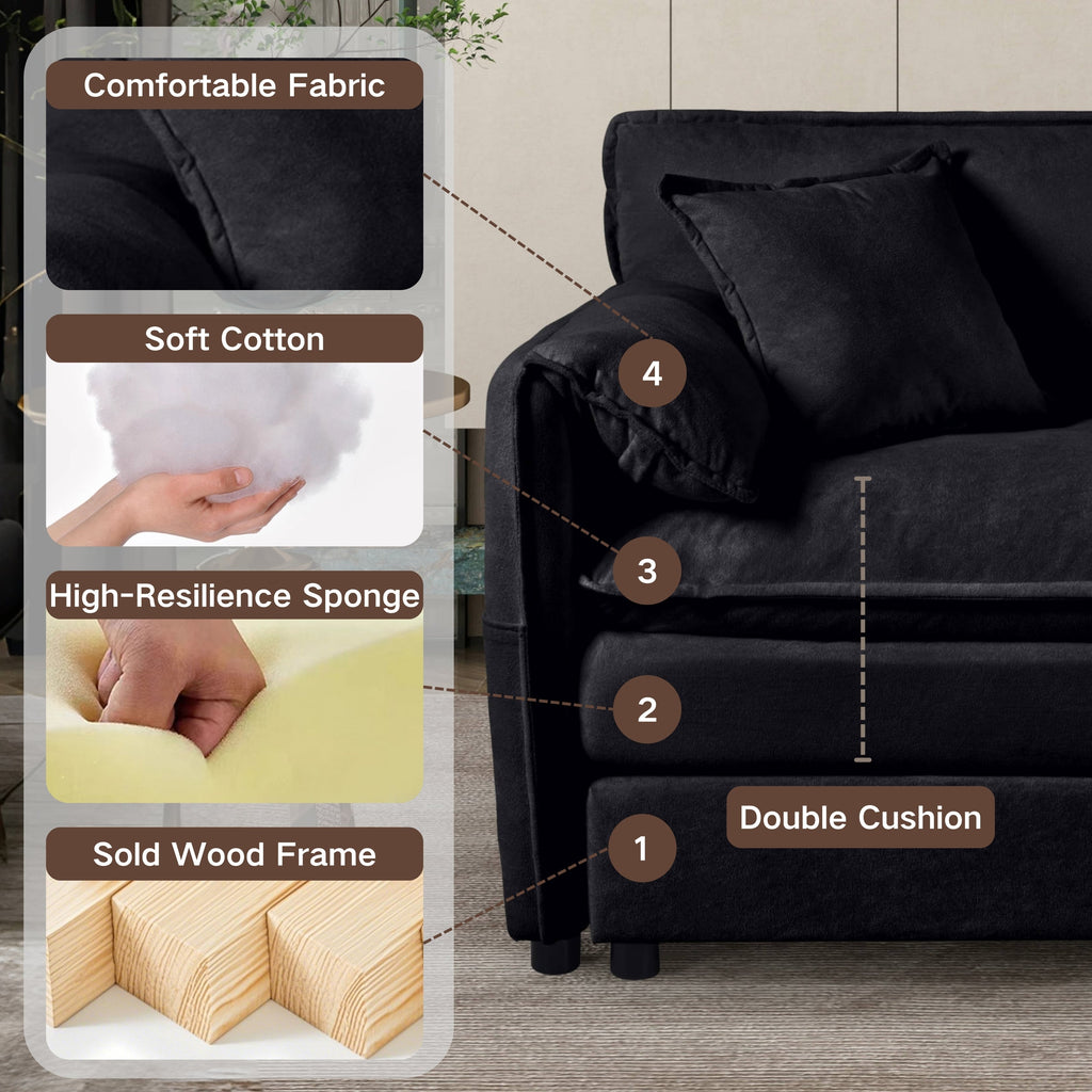 Deep Seat Sectional Sofa Cloud Couch with Ottoman,  Modern Chenille Comfy Love Seat Upholstered Modular L Shaped Couch for Living Room, Apartment, Office,DIY Combination,Black