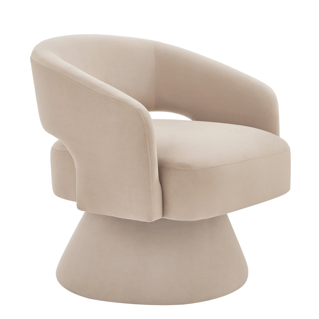 Modern Swivel Barrel Chair, Upholstered Velvet Round Accent Chairs,360 Degree Comfy Swivel Chair with Open Backrest, Single Chair Armchair for Living Room Bedroom, Homerest,Taupe ( Beige)
