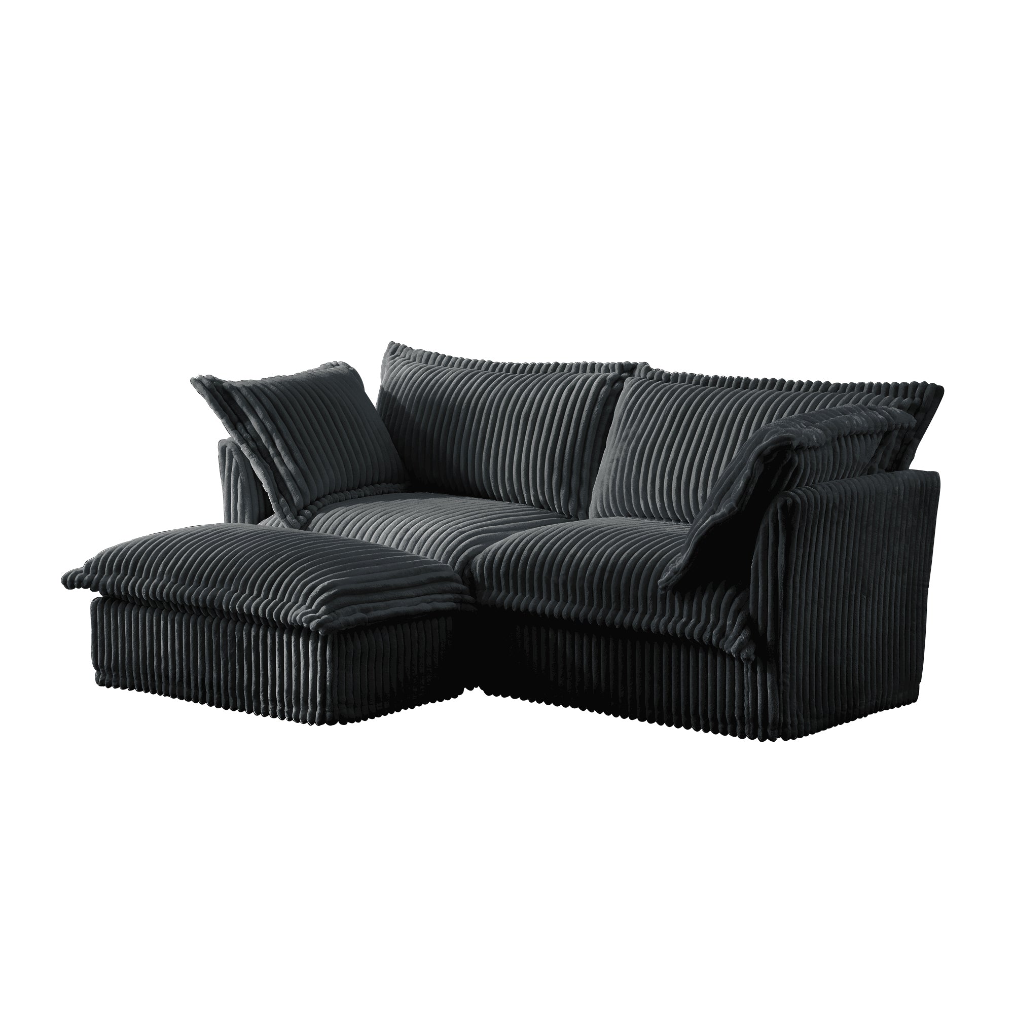 Slipcovered Sectional 2 Seater Sofa Couch with Convertible Ottoman, Wide and Deep Seat L Shaped Sofa with Detachable Cover and Soft Multiple Big Pillows,Gray Corduroy Fabric