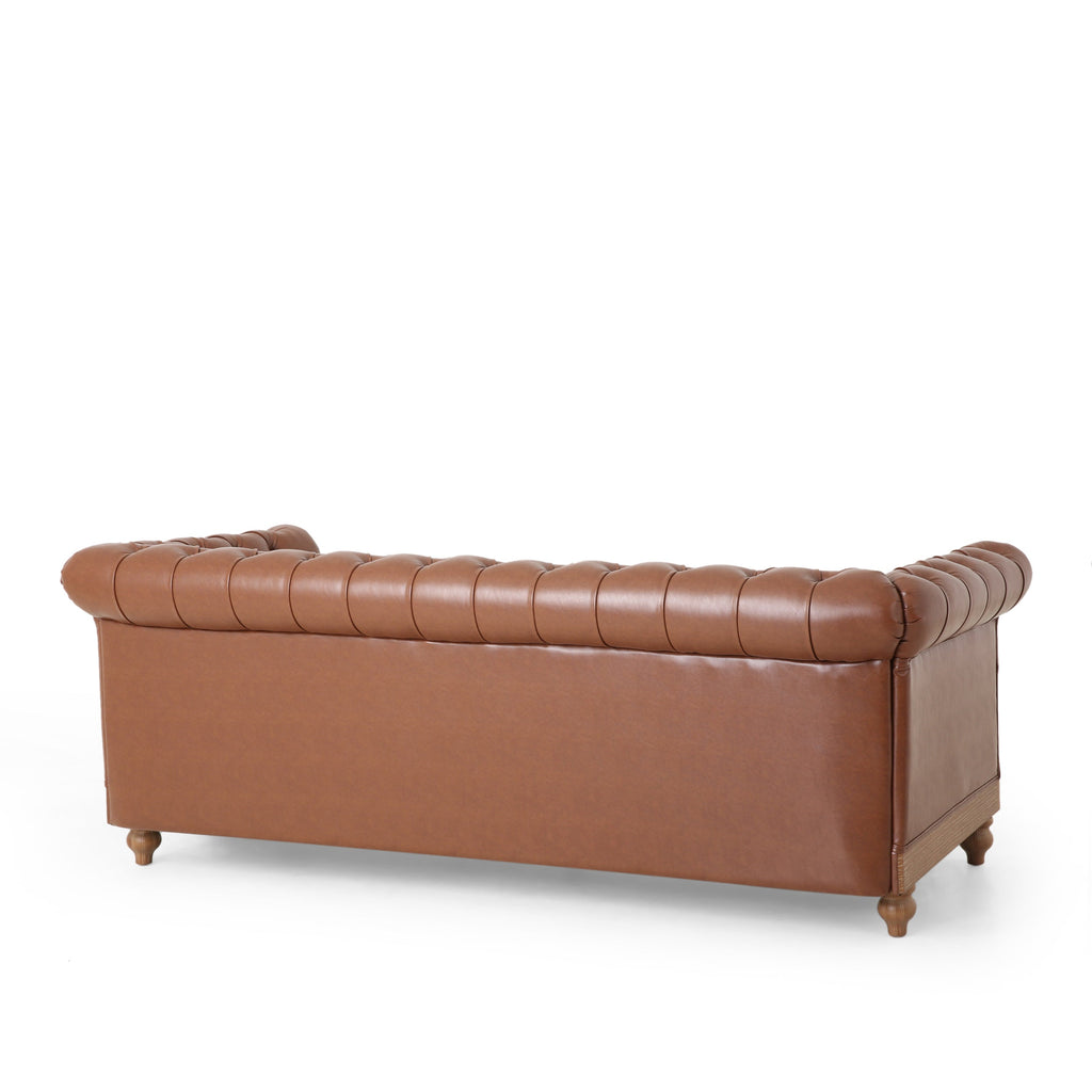 Mirod Comfy 3-Seat Sofa with Wooden Legs, Retro Style, Light Brown, PU, 78.75''Wx33.5''Dx28''H