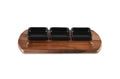 Charcuterie/ Serving Tray w/ 3 black square ceramic bowls   9" x 18"