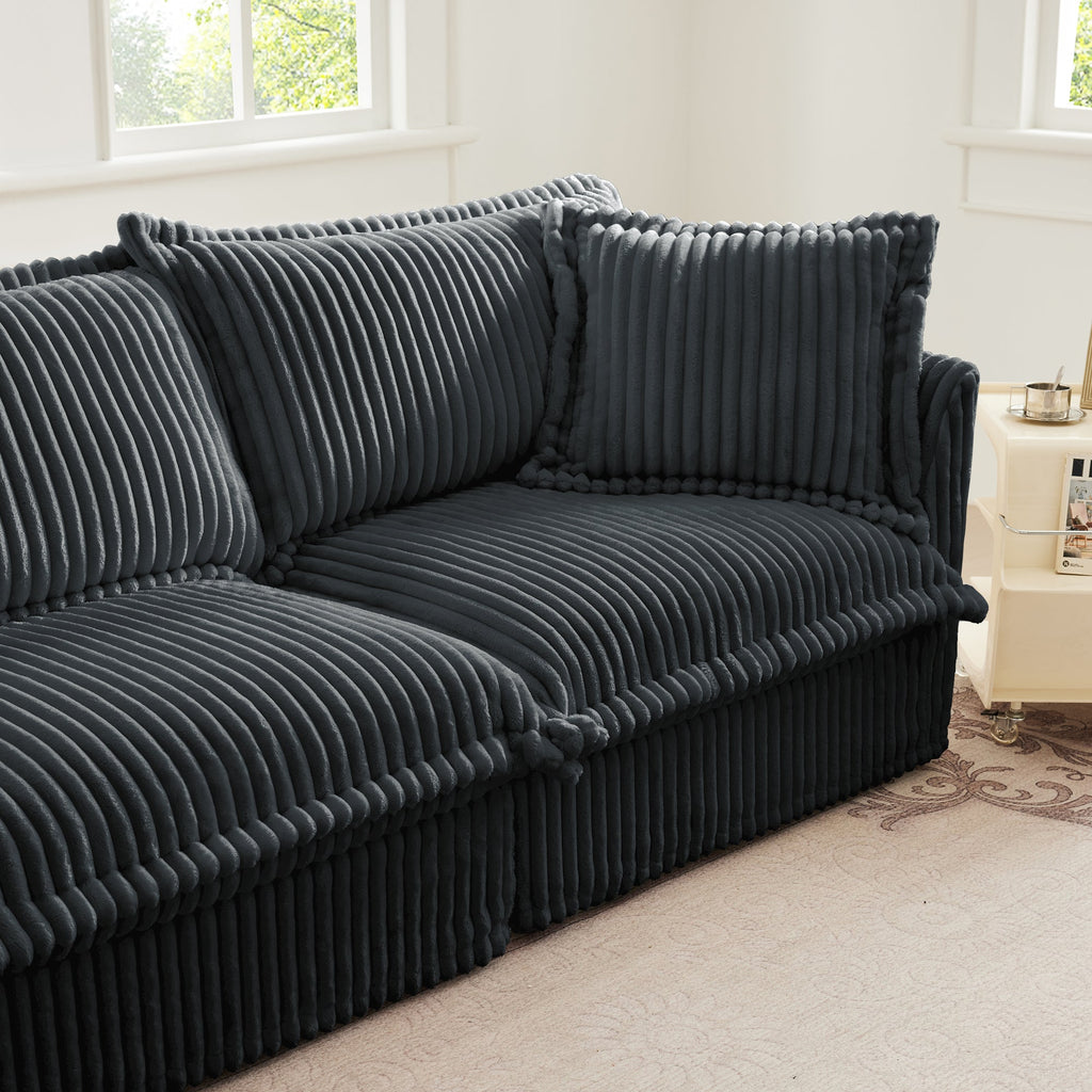 Slipcovered Sofa 2 Seater Sofa    With 2 Ottomans, 2 Seater Sleeper Sofa Bed Home Theater Oversized Sofa For Living Room, Corduroy, Gray
