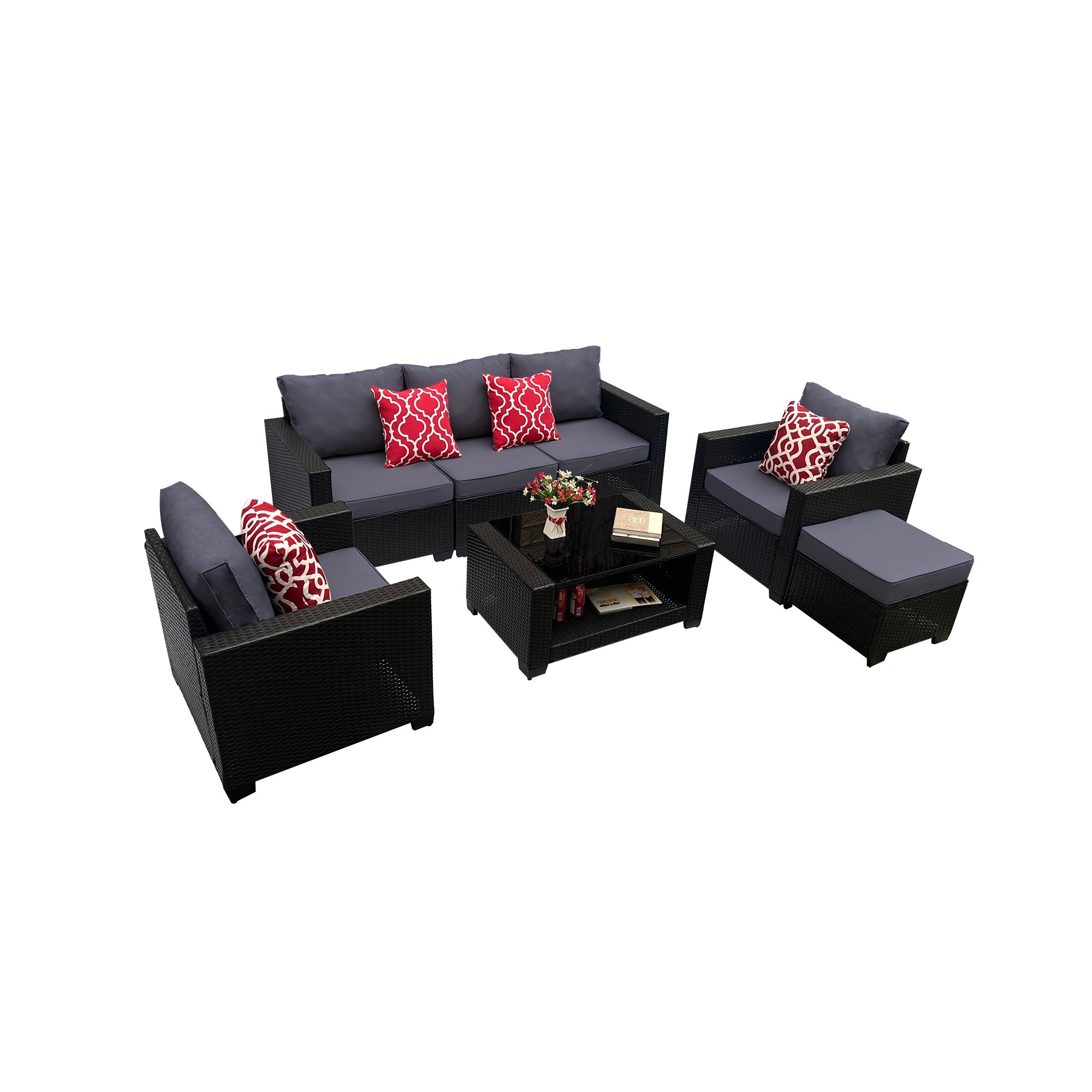 Outdoor Garden Patio Furniture 7-Piece PE Rattan Wicker Cushioned Sofa Sets  and Coffee Table, patio furniture set;outdoor couch;outdoor couch patio furniture;outdoor sofa;patio couch