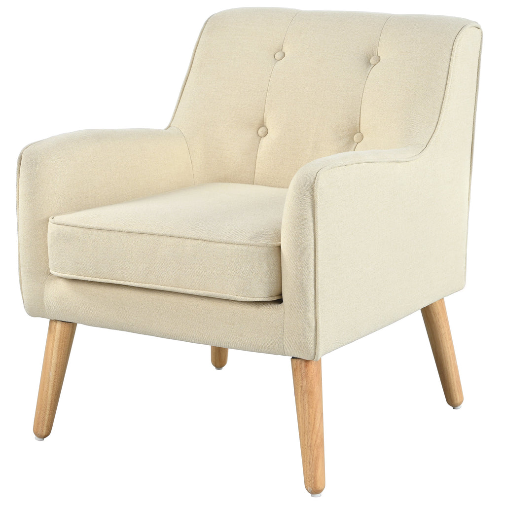 Mid-Century Modern Armchair - Tufted Fabric Accent Chair with Solid Wood Legs for Living Room, Bedroom & Office - Comfortable Polyester Upholstery - Classic Button-Tufted Back & Tapered Design
