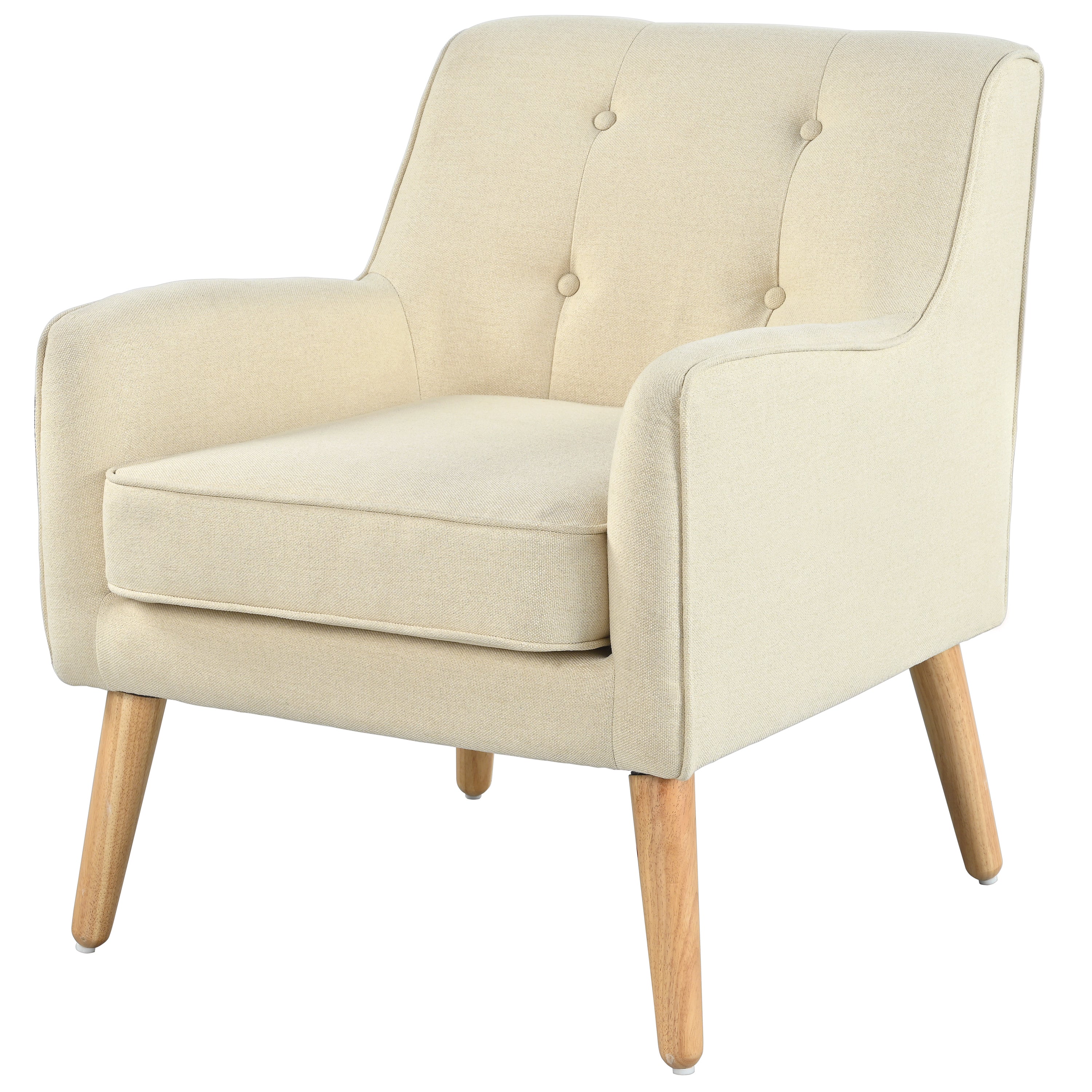 Mid-Century Modern Armchair - Tufted Fabric Accent Chair with Solid Wood Legs for Living Room, Bedroom & Office - Comfortable Polyester Upholstery - Classic Button-Tufted Back & Tapered Design