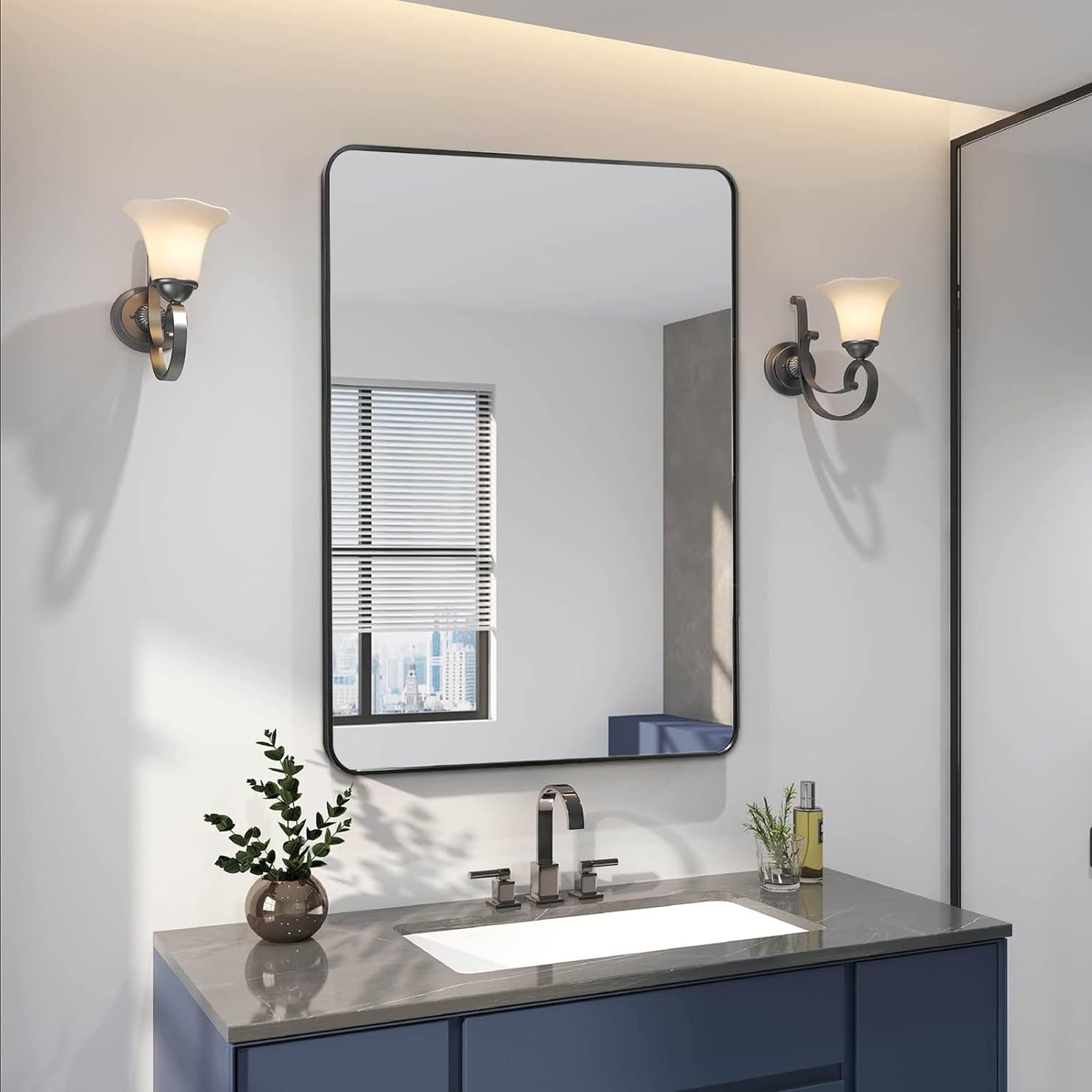Black 24x36 INCH Metal Rectangle Barhroom mirror