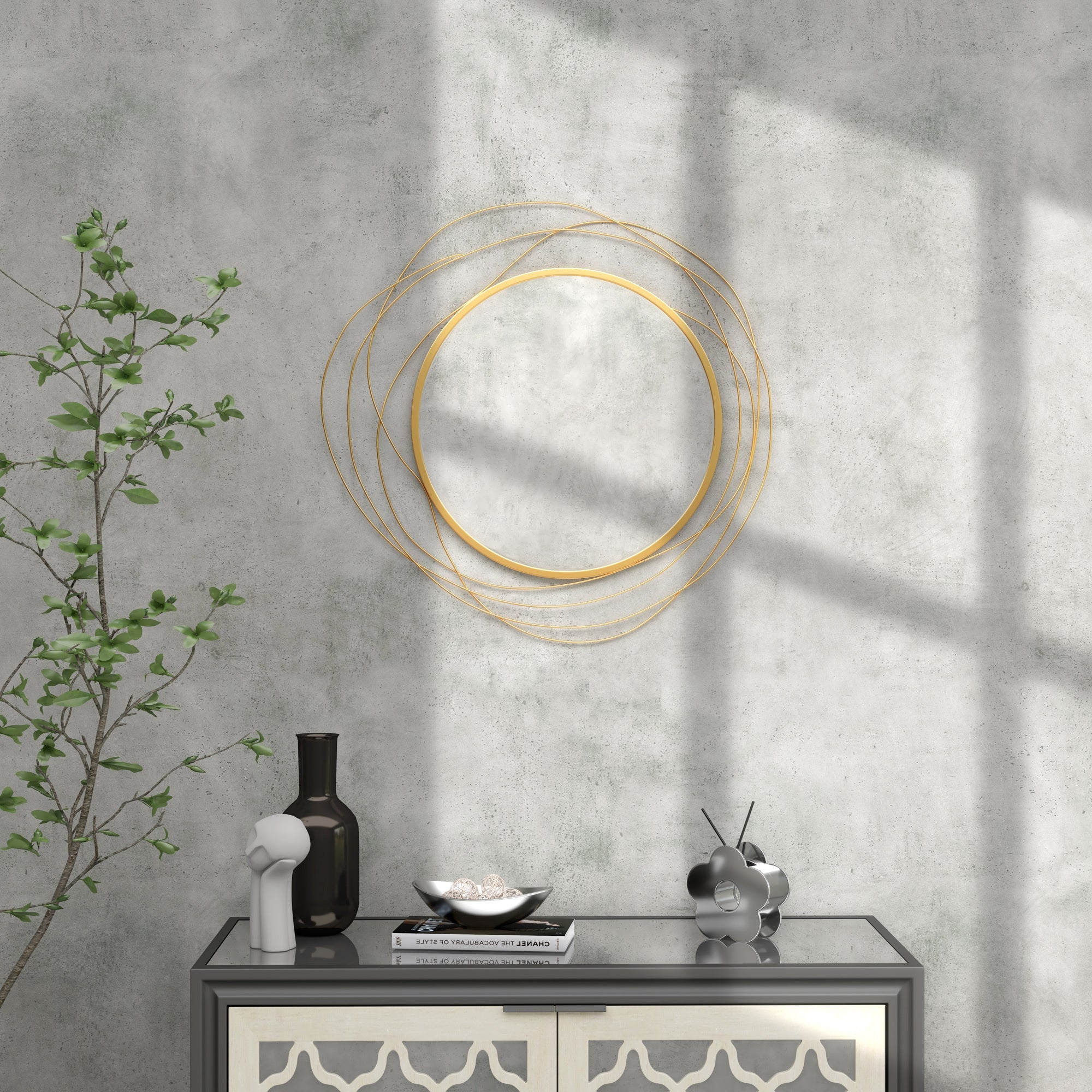 HOMCOM Metal Wall Art Modern Mirror Decor Home Hanging Wall Sculptures for Living Room Bedroom Dining Room, Gold