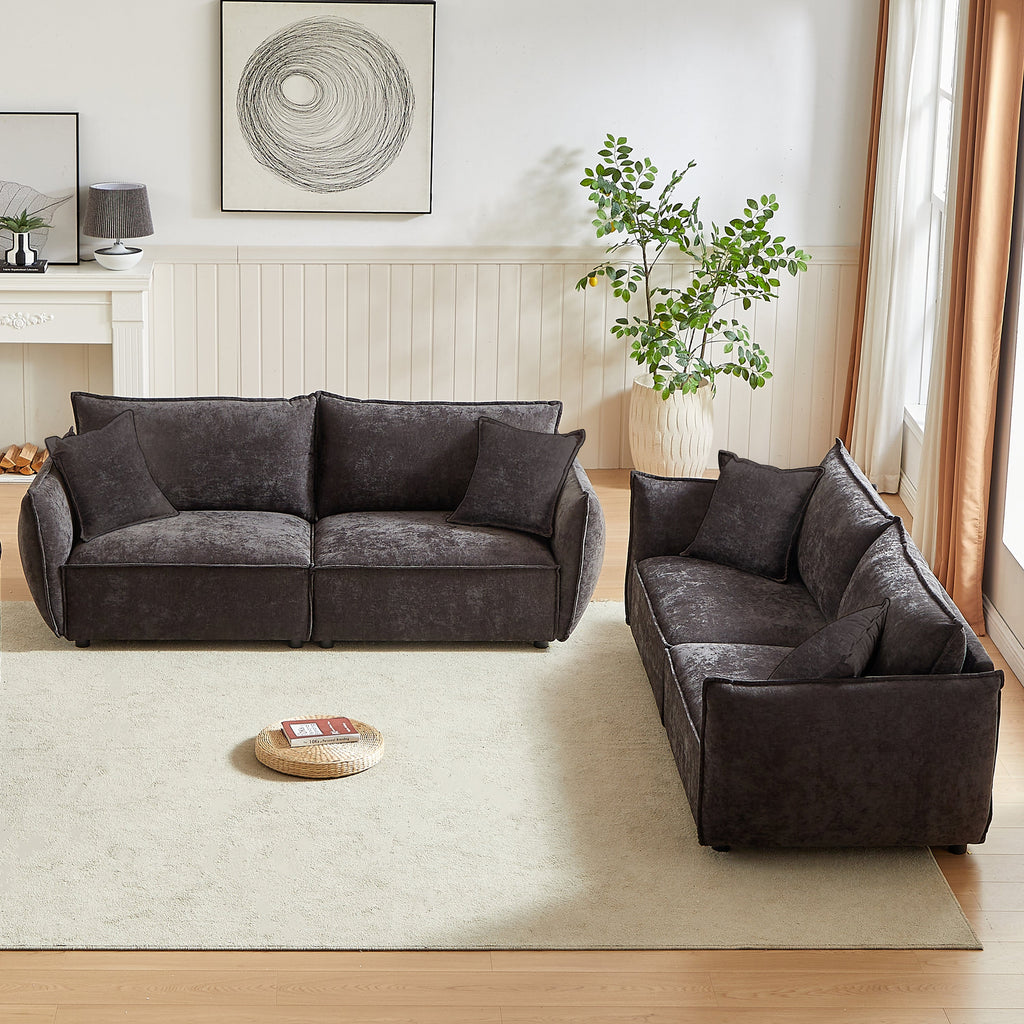 3-Seater + 3-Seater Combo Sofa Modern Living Room Sofa, Linen Fabric Sofa, Wooden Frame with 4 Pillows, Apartment Sofa Furniture