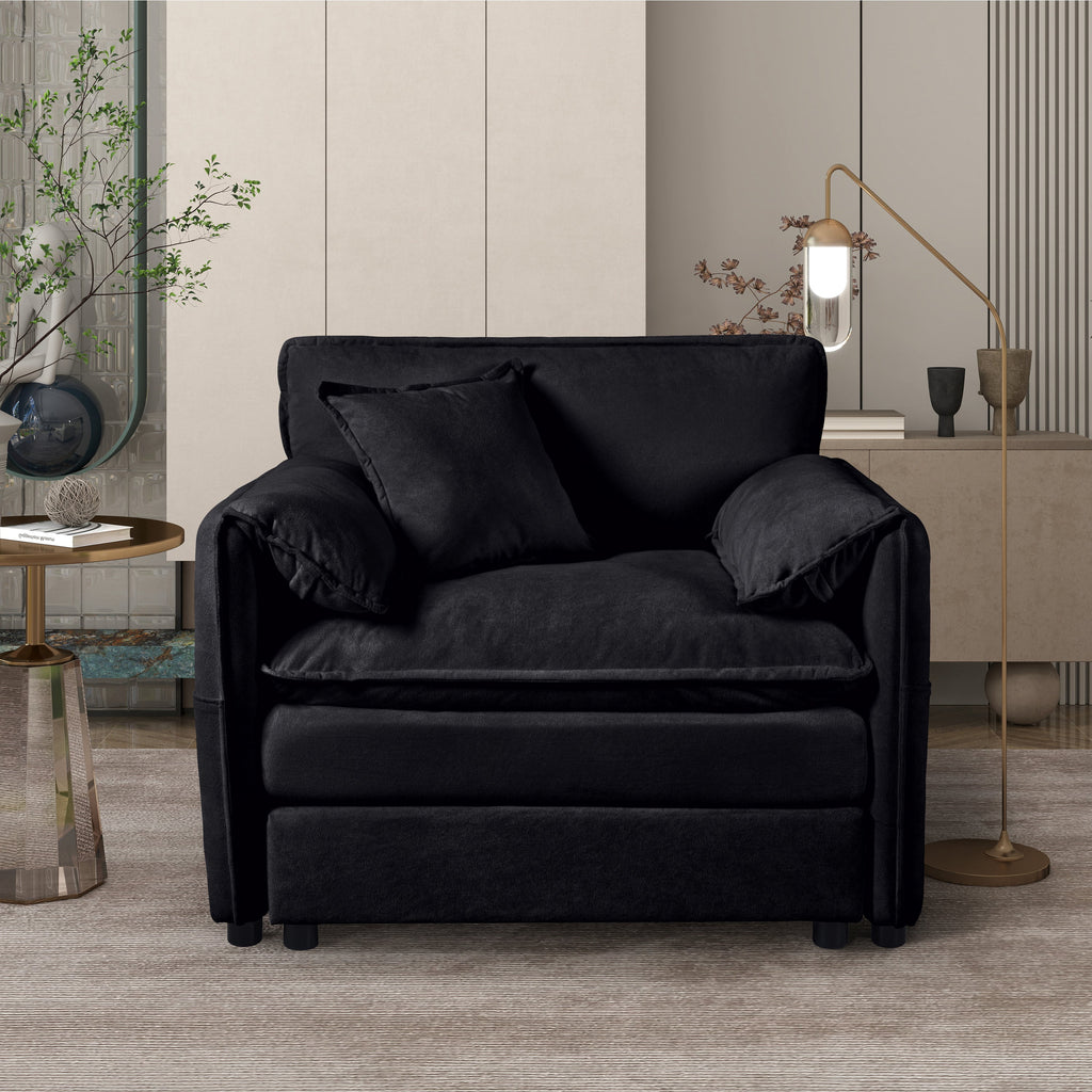 Oversized 41.73' Sofa Chair, Modern Upholstered Armchair with 1 Toss Pillow, Modular Sectional Sofa for Living Room, Deep Seat Reading Sofa for Bedroom Apartment, DIY Combination Chenille,Black
