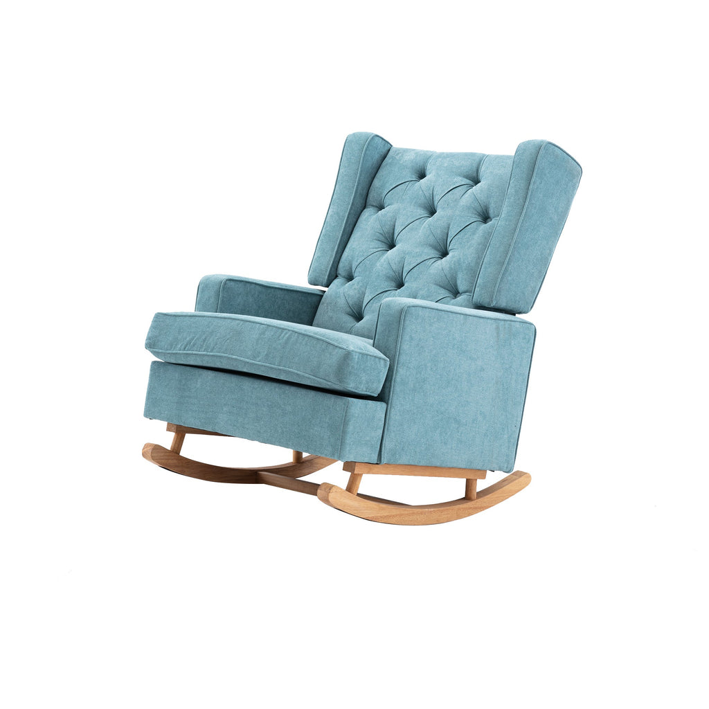 COOLMORE Nursery Rocking Chair Upholstered Mid Century Modern Rocker Oversized Armchair for Living Room with Solid Wood Base (Mint Green)