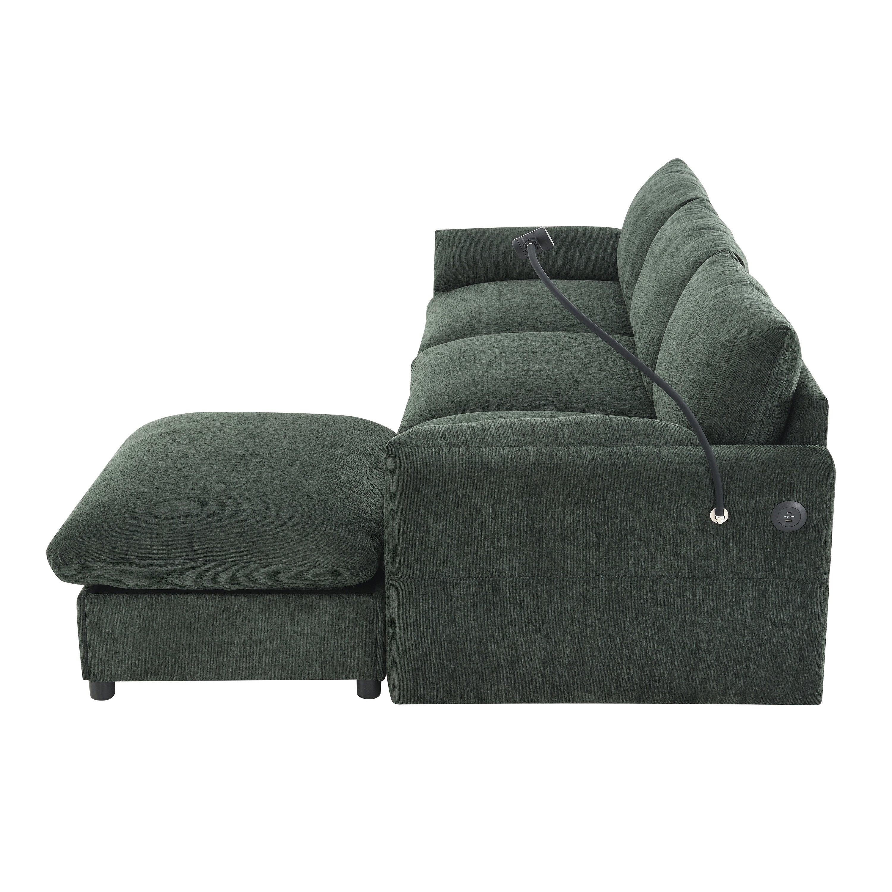 96.5'' Chenille Sectional Sofa with Storage Ottoman and Pockets,Adjustable Phone Holder,Wide Seat,4 Seat L Shaped Couch Set,Comfy Sofa with USB Charger for Living Room,Apartment,3 Colors