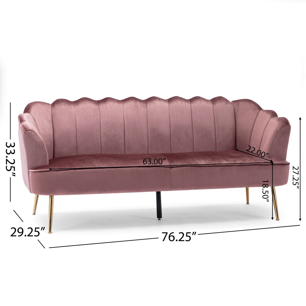 Modern Glam Velvet 3 Seater Sofa with Curvaceous Shell Design in Blush