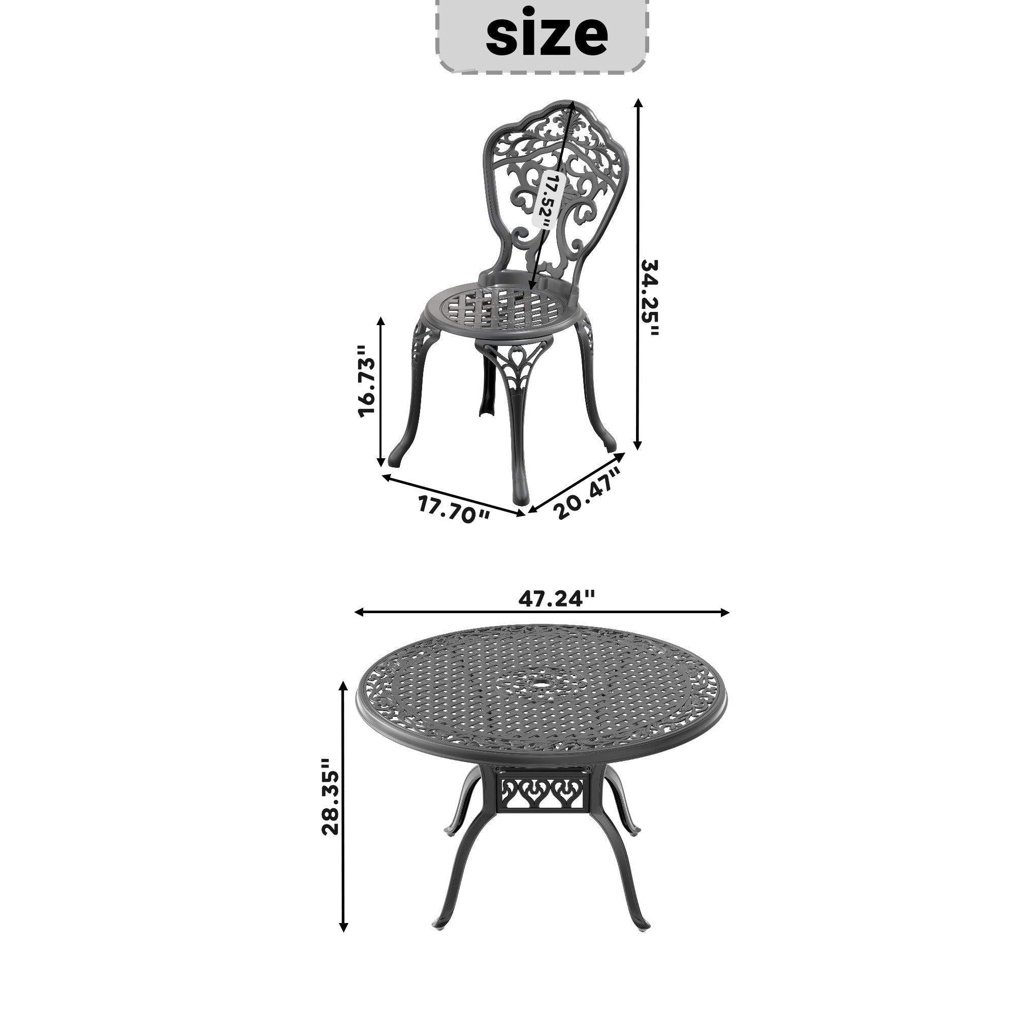 7-Piece Set Of All-Weather Cast Aluminum Dining Furniture Set With Black Frame