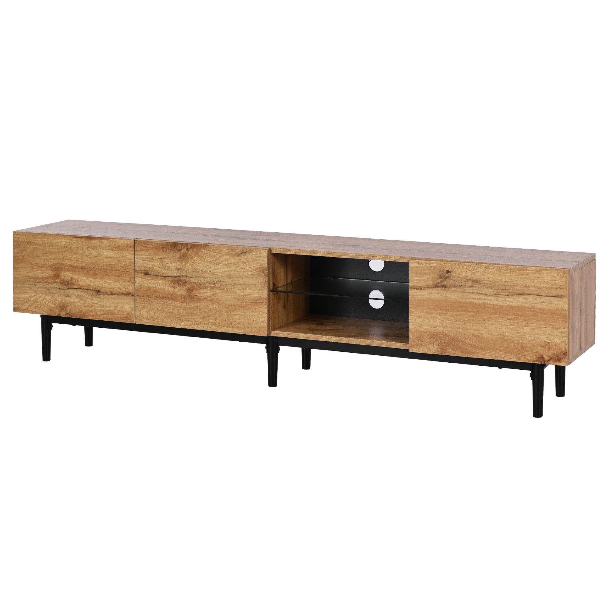 Modern TV Stand with 4 Cabinets& Open Shelves, Color-matching Media Console Table for TVs up to 80'' with LED Light, Entertainment Center with Drop Down Door for Living Room, Bedroom, Home Theatre