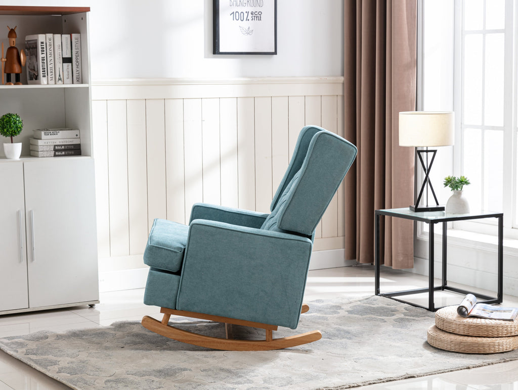 COOLMORE Nursery Rocking Chair Upholstered Mid Century Modern Rocker Oversized Armchair for Living Room with Solid Wood Base (Mint Green)