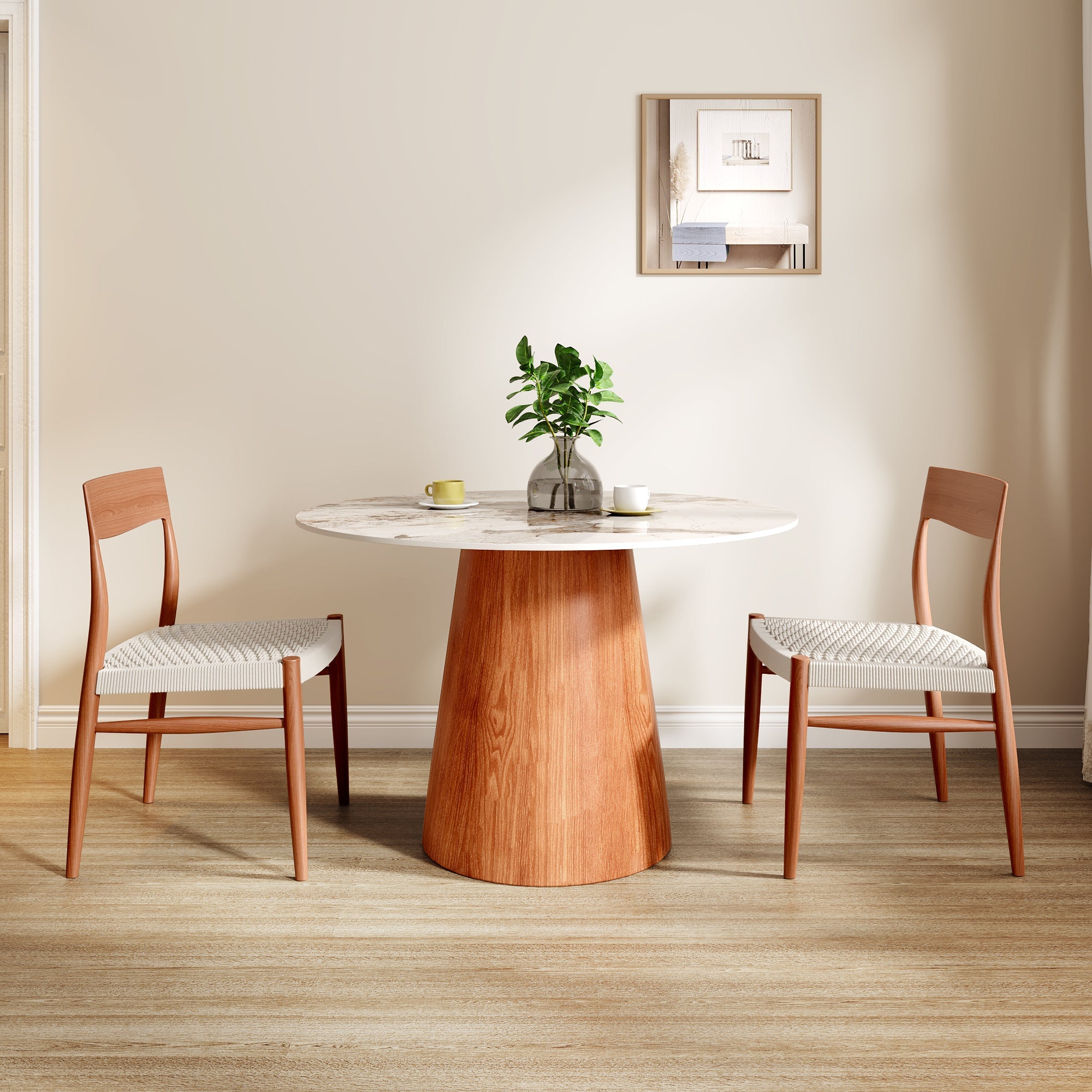 Small Round Solid Wood Pedestal Dining Table Table 43' For 2-4 Person - Colorful