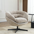 Modern Chenille Office Chair, 360° Swivel Club Chair/Accent Chair with Removable Cushion, Round Office Chair, Black Metal Base, Cotton Material, Living Room, Bedroom, Reading Corner, Office (Brown)