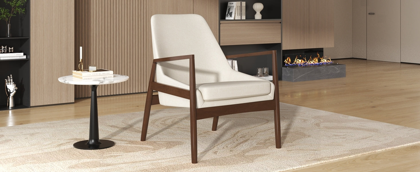 U-Can Accent Chair, Mid-Century Modern Armchair with with Solid Wood Frame, Reading Leisure Chair with High Back for Living Room