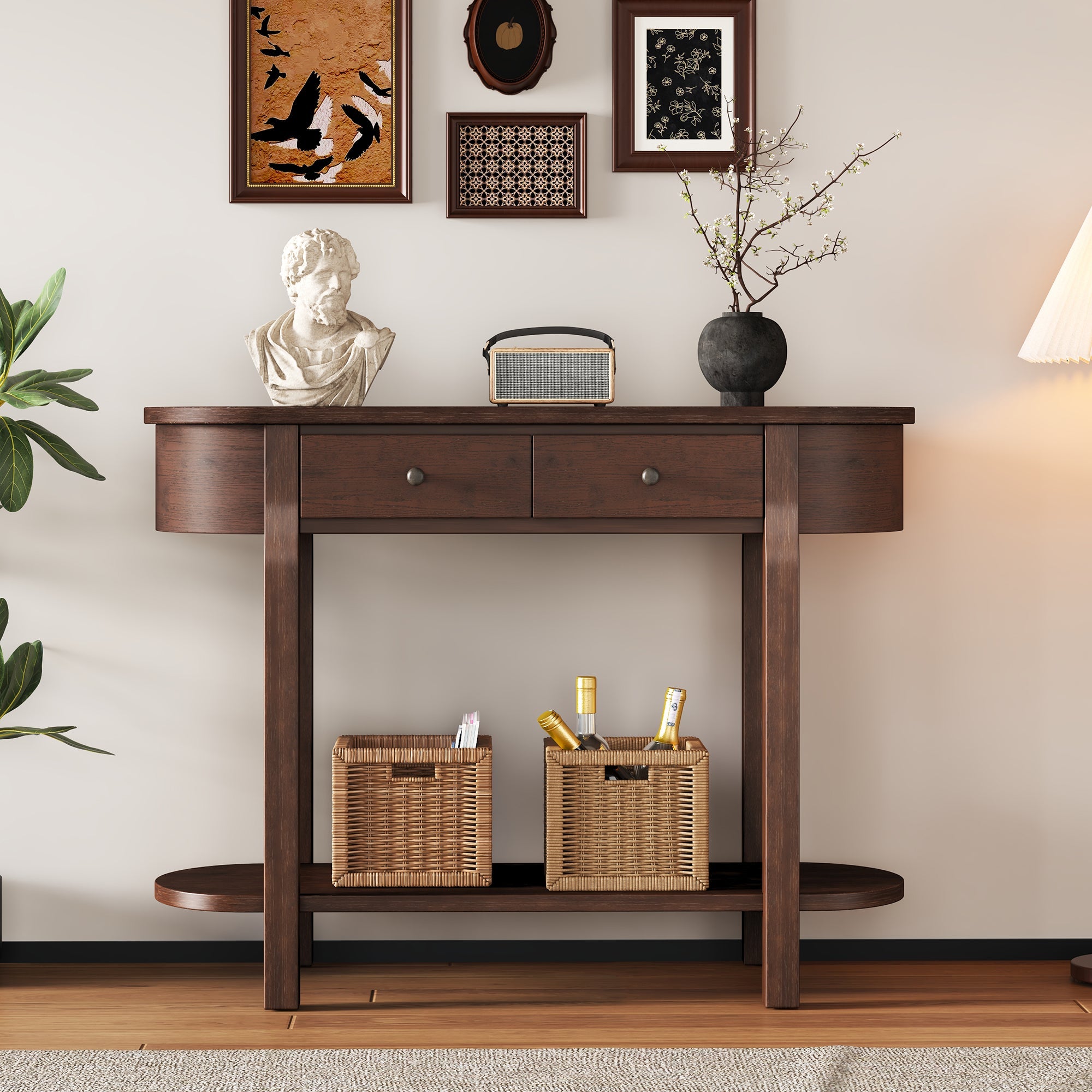 TREXM Elegant Retro Console Table with Curved Design and Smooth Glaze for Entryways, Living Rooms and hallways (Espresso)