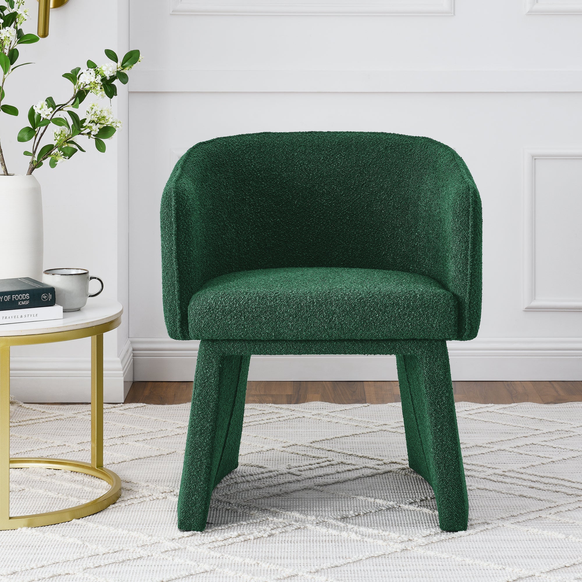 Modern style simple and elegant chair, green leisure chair, suitable for dining/bedroom/living room/reception desk (assembly required)-Green