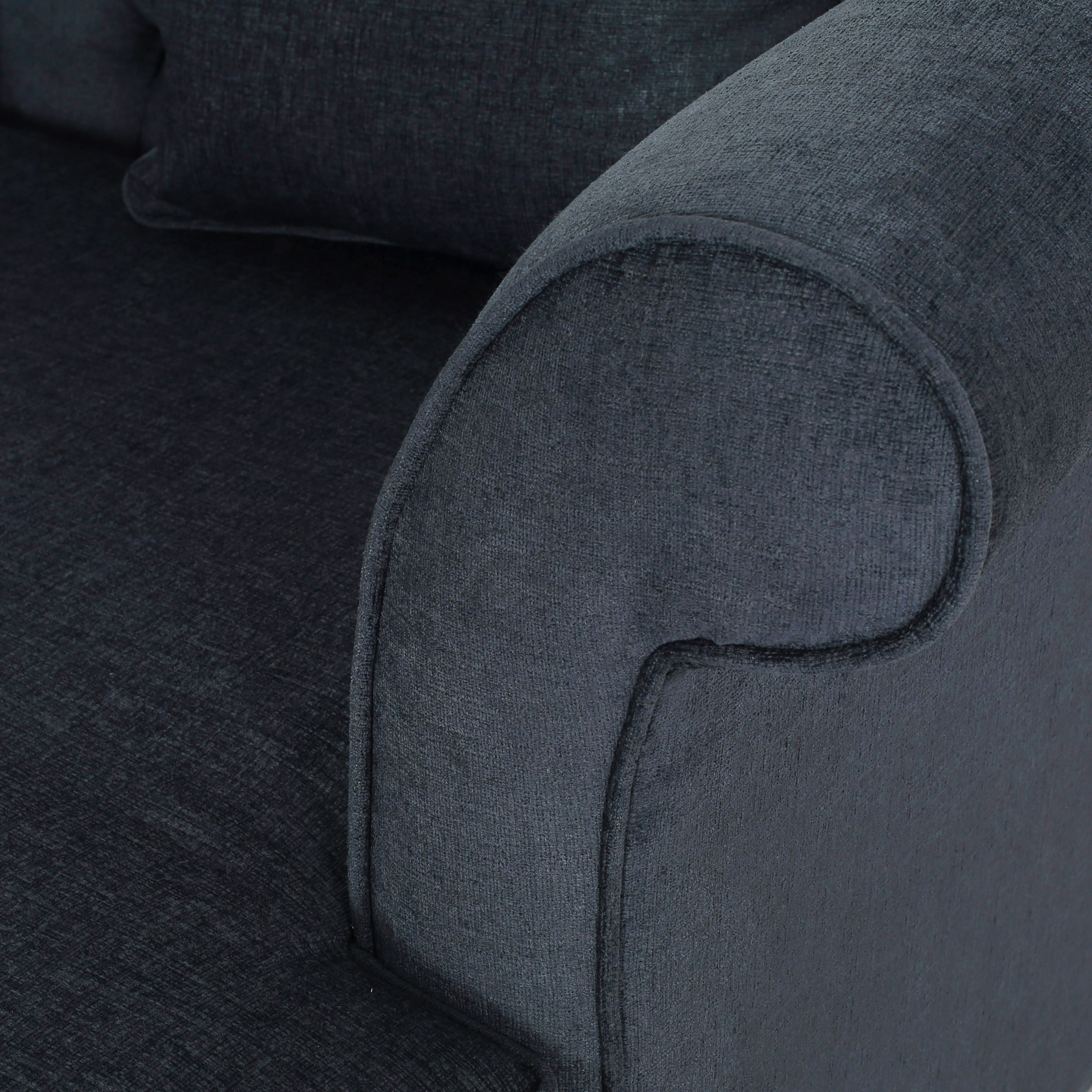 Upholstered Chaise Lounge with Scroll Arms, Turned Legs and 2 Pillows, Charcoal