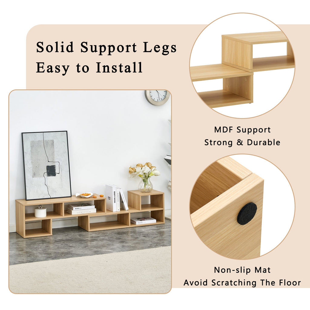 2-Piece Cube TV Stand and L-Shaped Entertainment Center with Open Storage and 2 Shelves – Burly Wood MDF