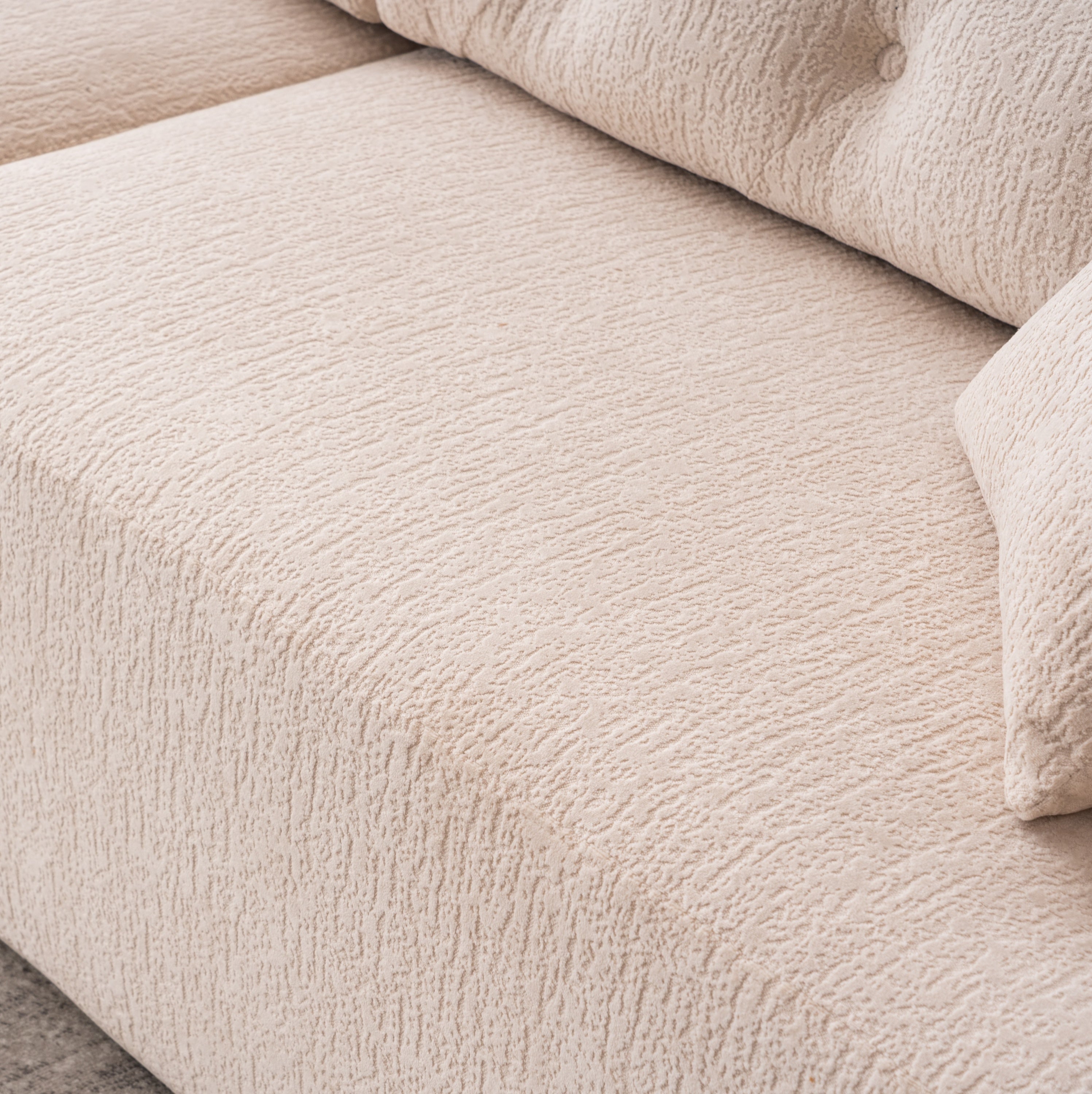 LY-029 APRICOT COMPRESSION SOFA: 4-seater combined sofa, Wood Grain Chenille fabric, full sponge compression sofa,combined sofa with 2 pillows  for living/ Home Furniture/ Apartment