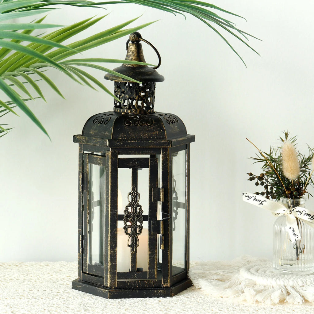 12“H Medium Metal Candle Holder(Black with Gold Brush)