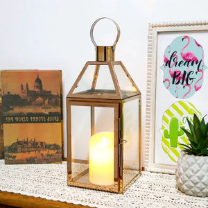 16-inch rose gold decorative lantern by JHY DESIGN with glass panels
